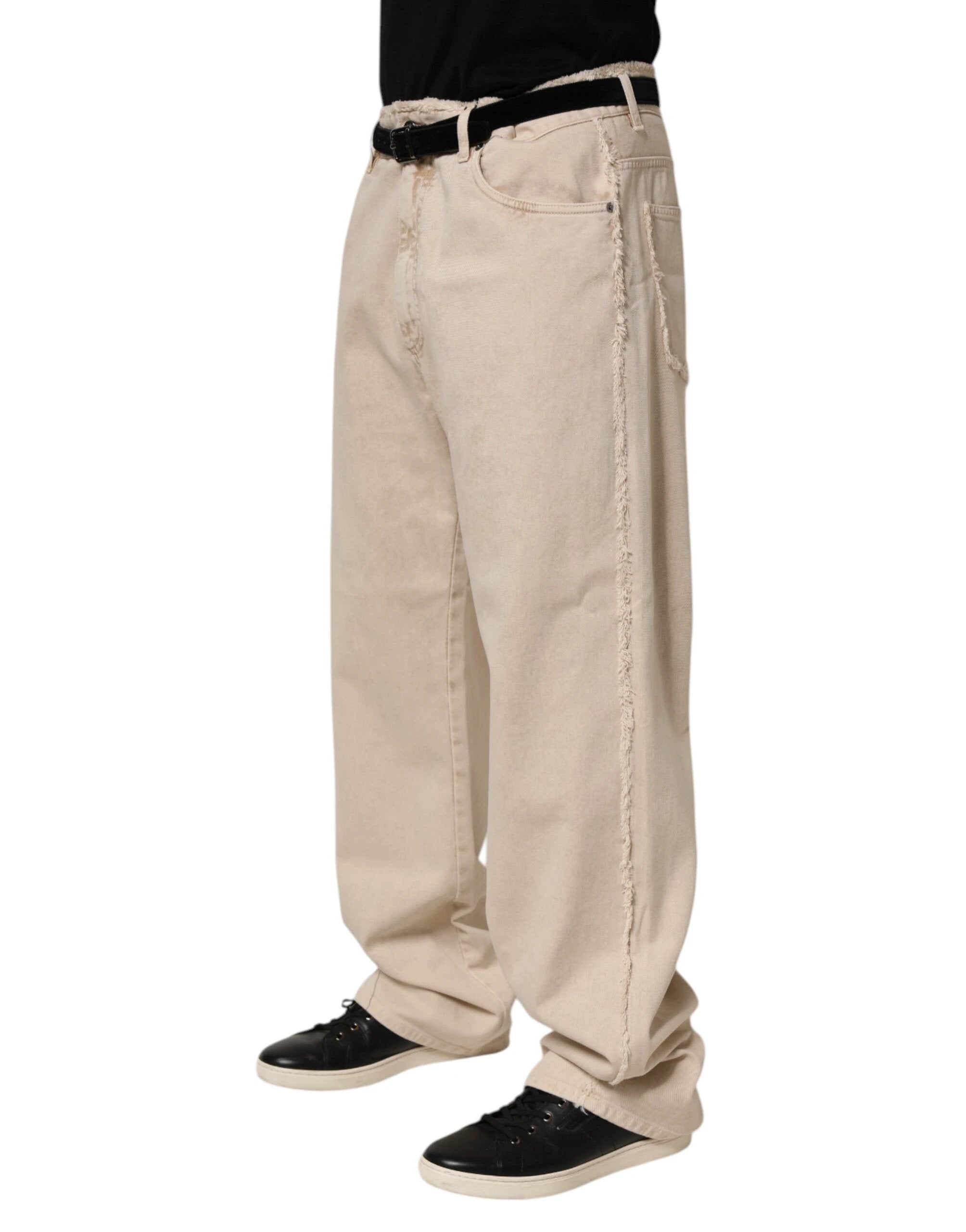 Dolce & Gabbana Beige Cotton Straight Denim Trouser Jeans by Dolce & Gabbana