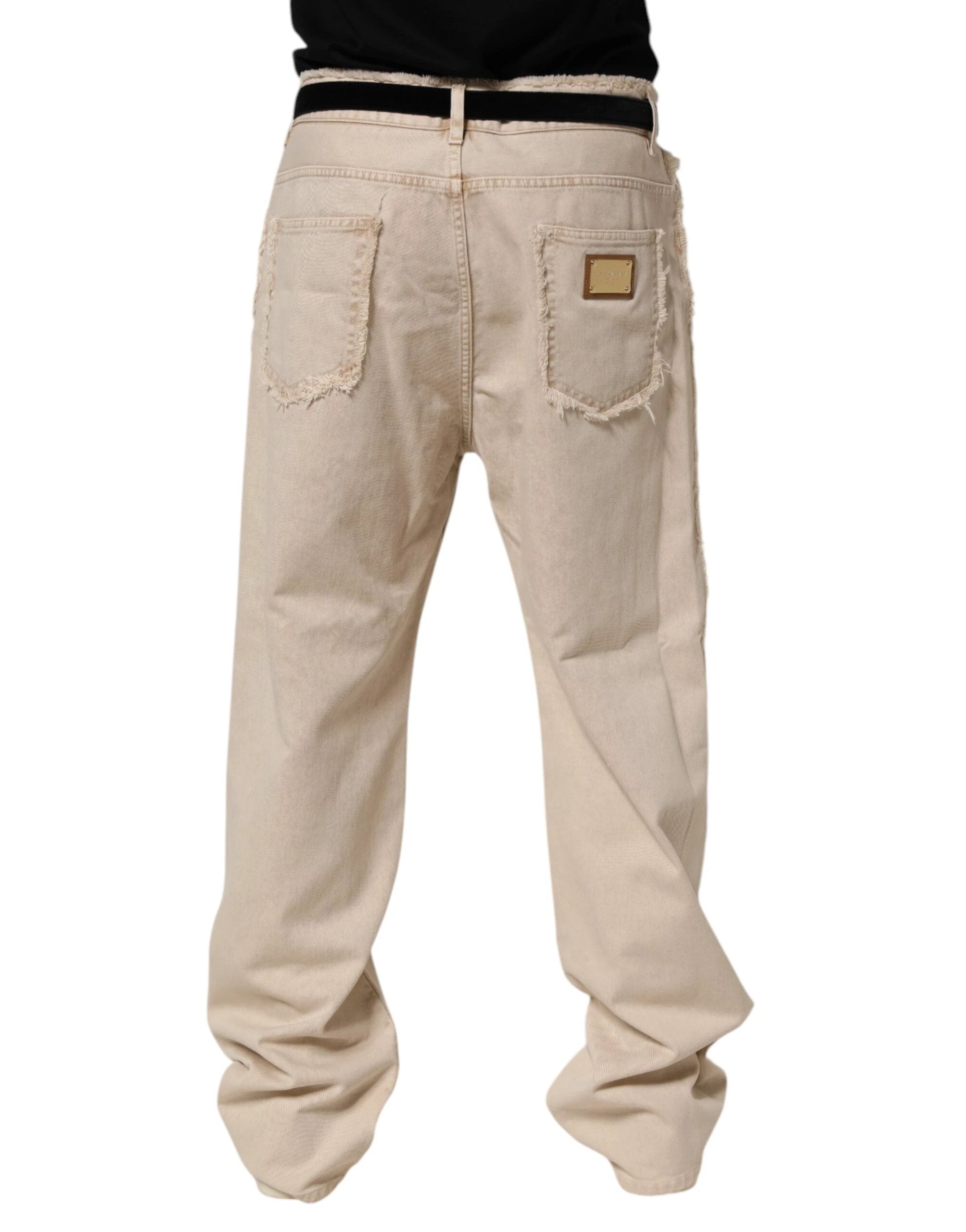 Dolce & Gabbana Beige Cotton Straight Denim Trouser Jeans by Dolce & Gabbana