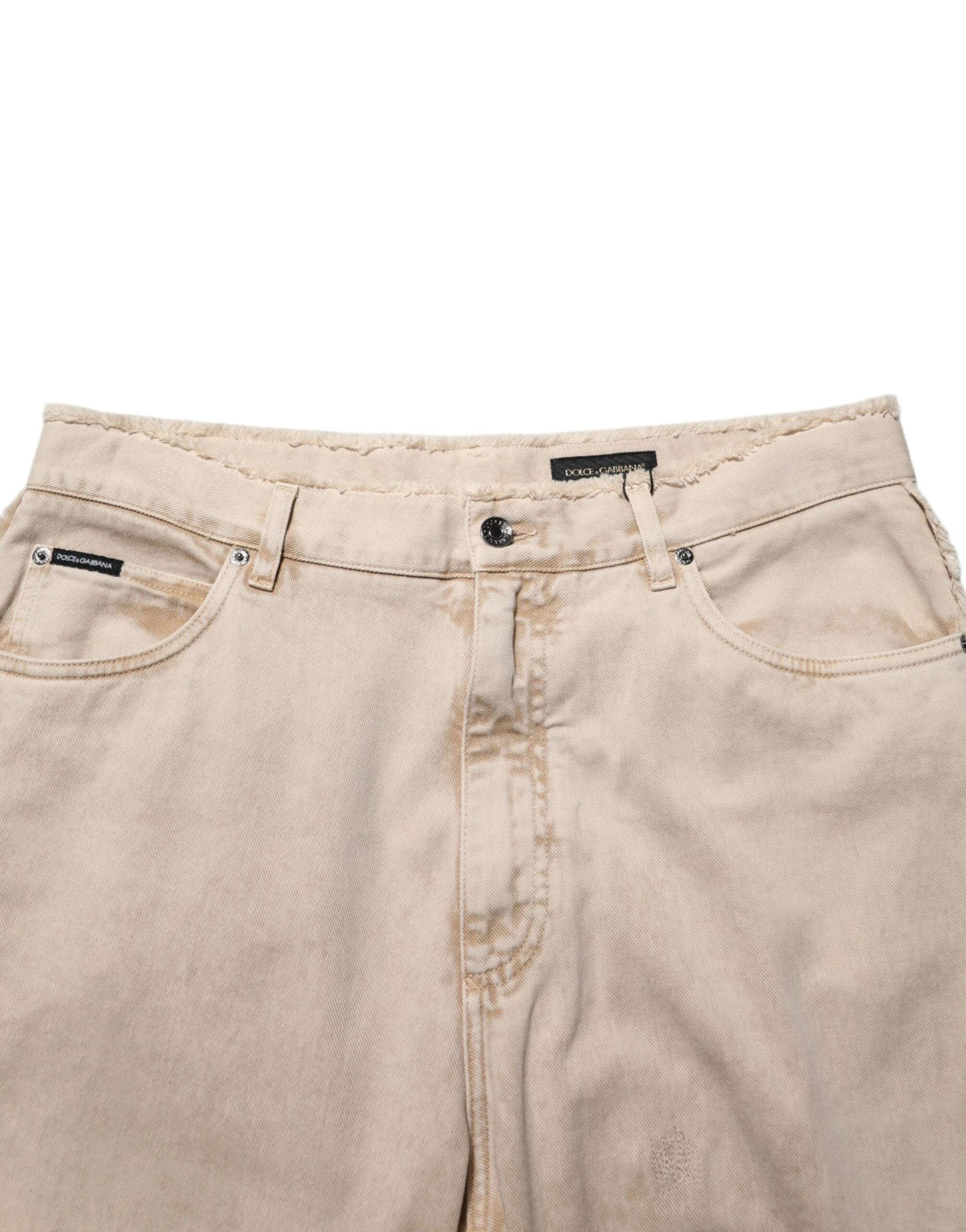 Dolce & Gabbana Beige Cotton Straight Denim Trouser Jeans by Dolce & Gabbana