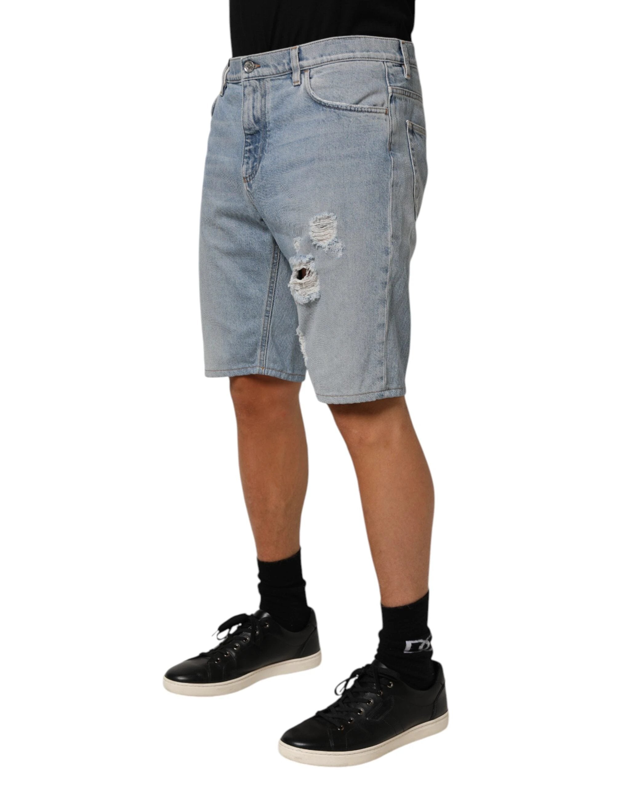 Dolce & Gabbana Blue Cotton Distressed Denim Bermuda Shorts by Dolce & Gabbana