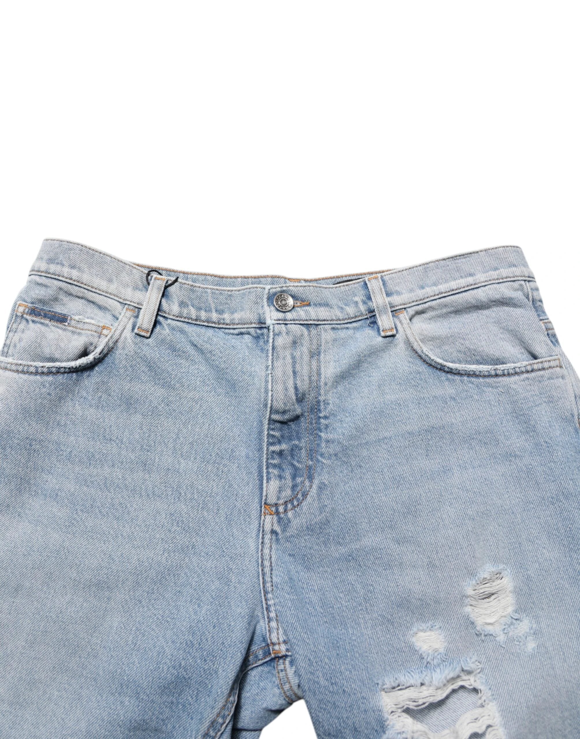 Dolce & Gabbana Blue Cotton Distressed Denim Bermuda Shorts by Dolce & Gabbana
