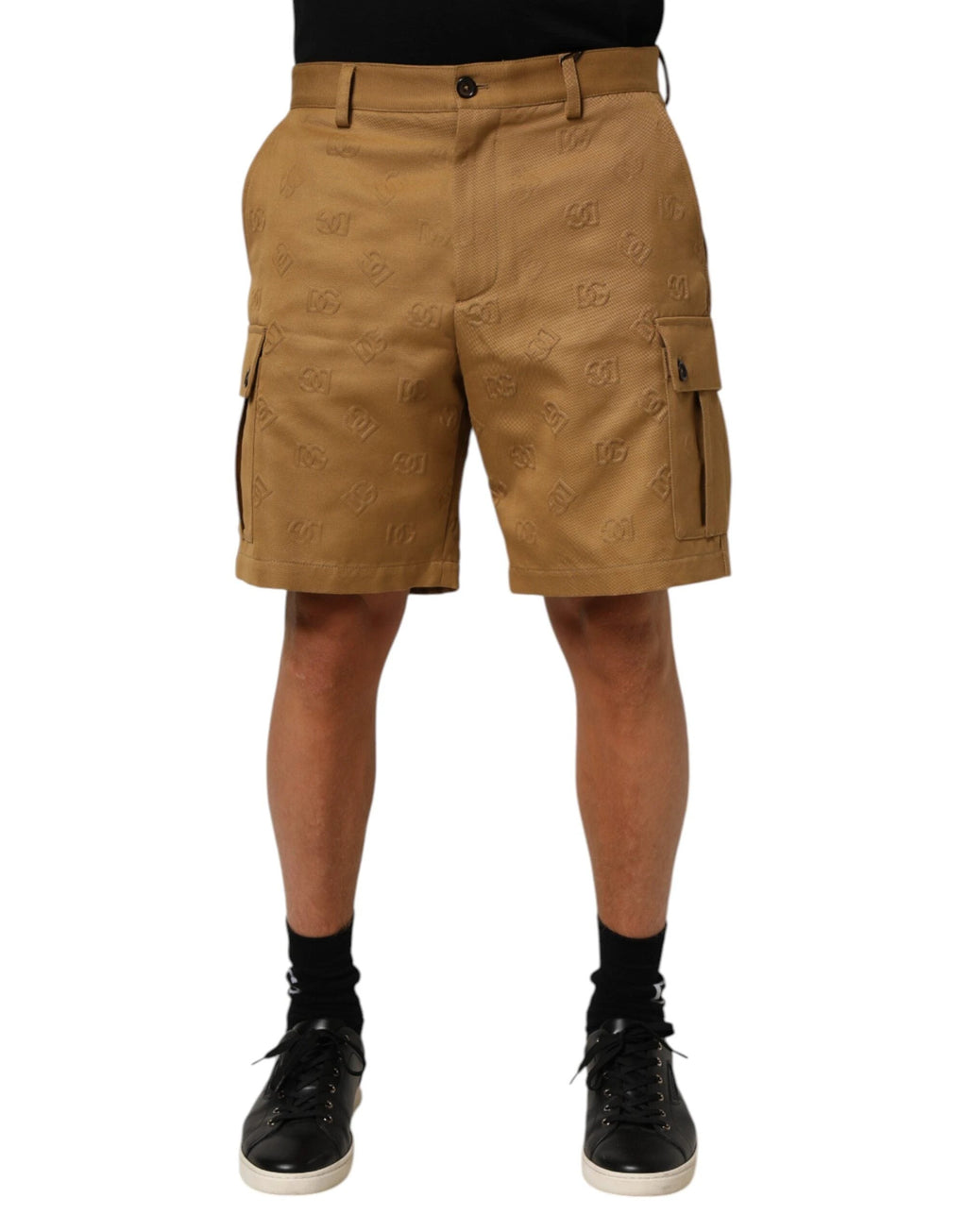 Dolce & Gabbana Brown Cotton Stretch Logo CargoBermuda Shorts by Dolce & Gabbana