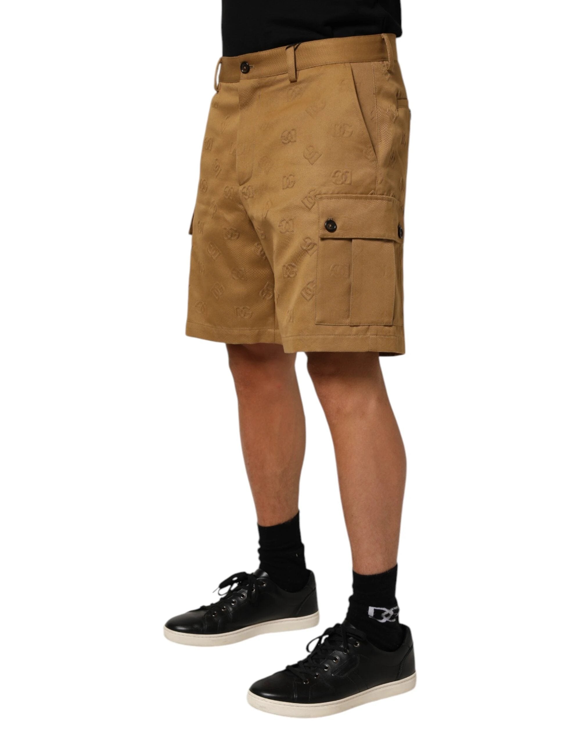 Dolce & Gabbana Brown Cotton Stretch Logo CargoBermuda Shorts by Dolce & Gabbana
