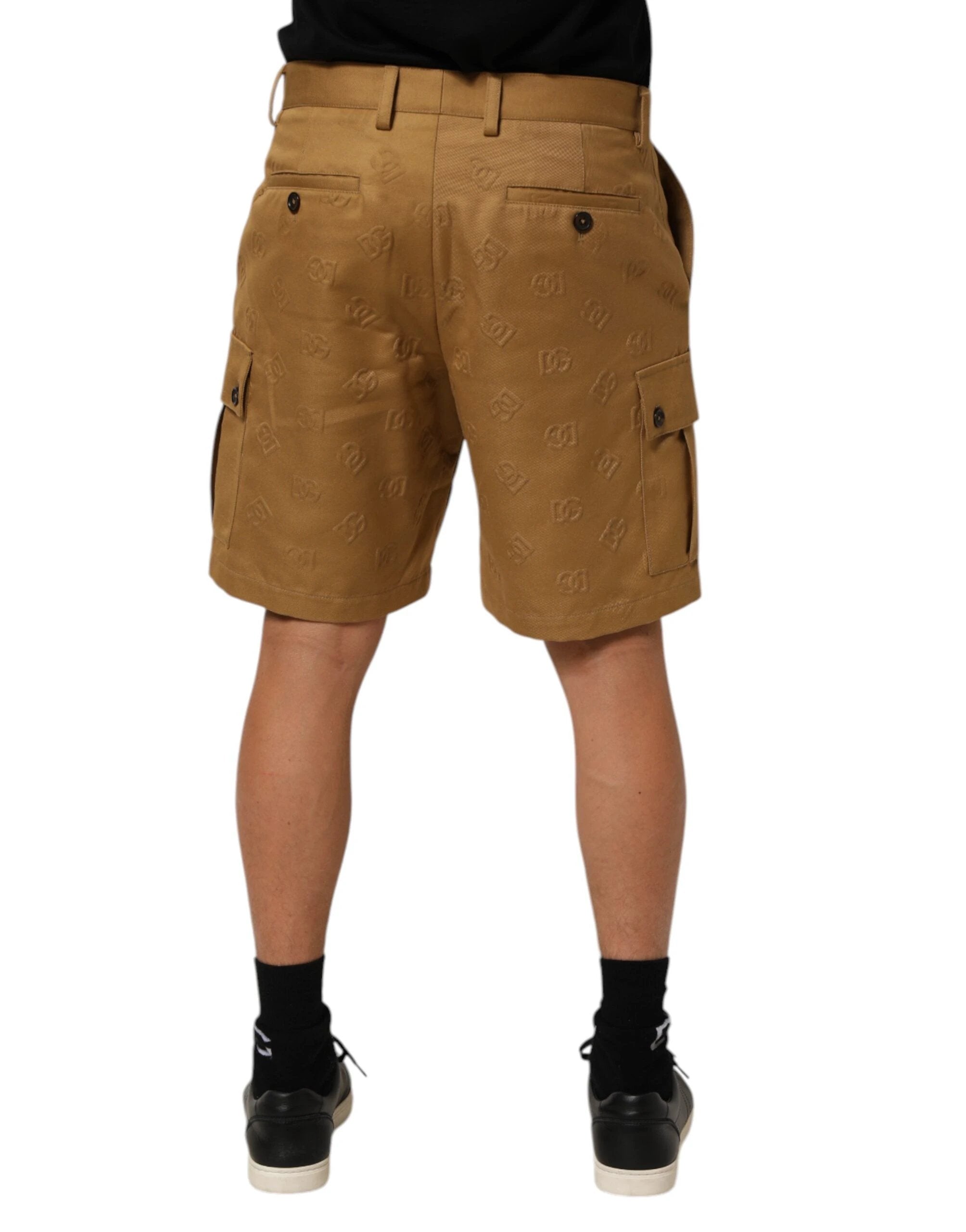 Dolce & Gabbana Brown Cotton Stretch Logo CargoBermuda Shorts by Dolce & Gabbana