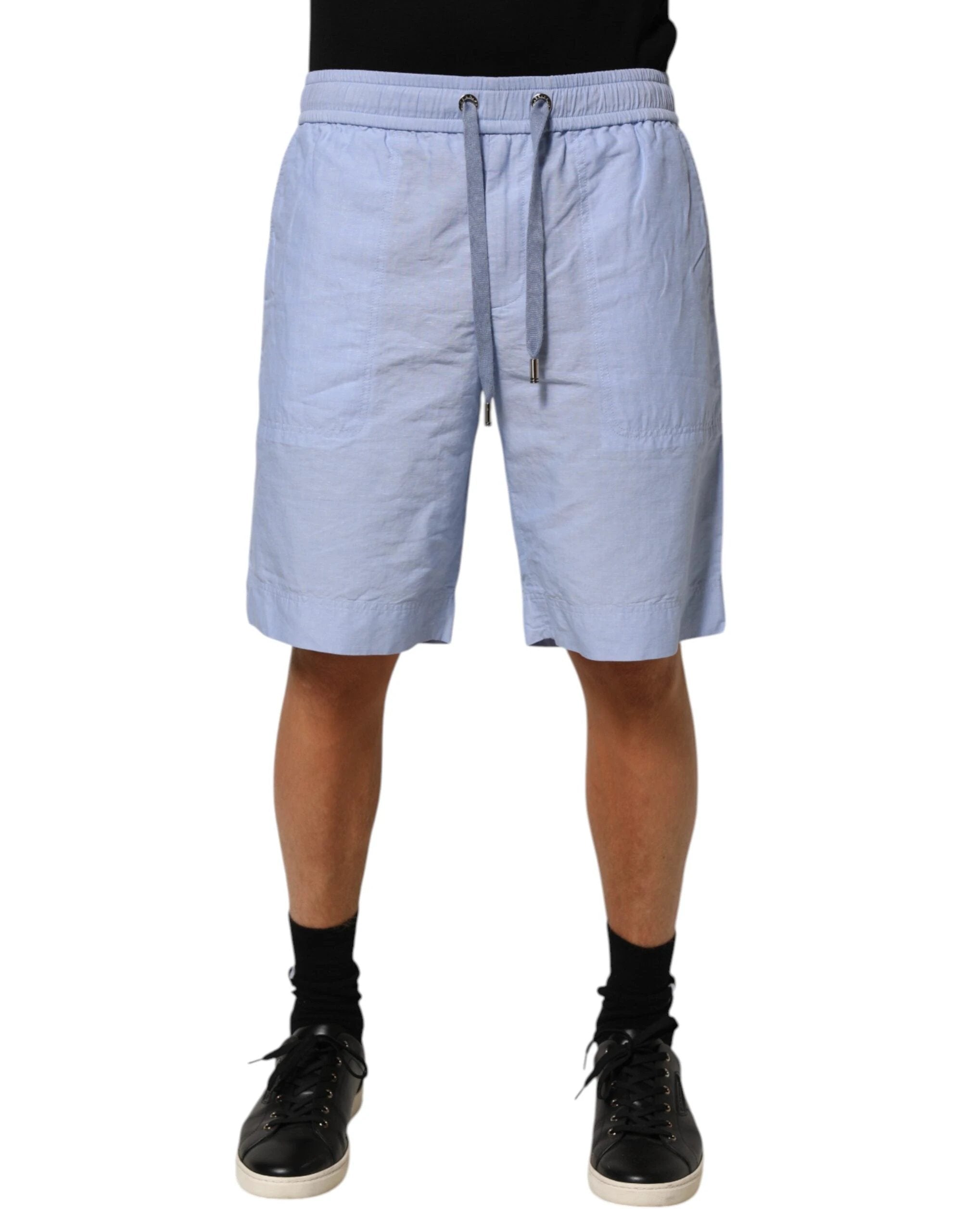 Dolce & Gabbana Light Blue Linen Mid Waist Men Bermuda Shorts by Dolce & Gabbana