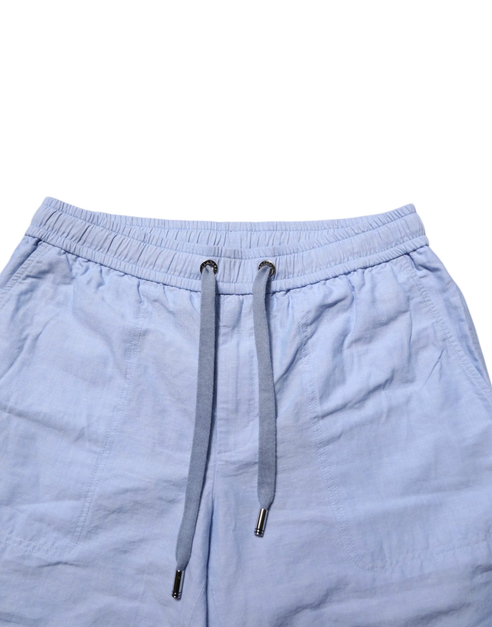 Dolce & Gabbana Light Blue Linen Mid Waist Men Bermuda Shorts by Dolce & Gabbana