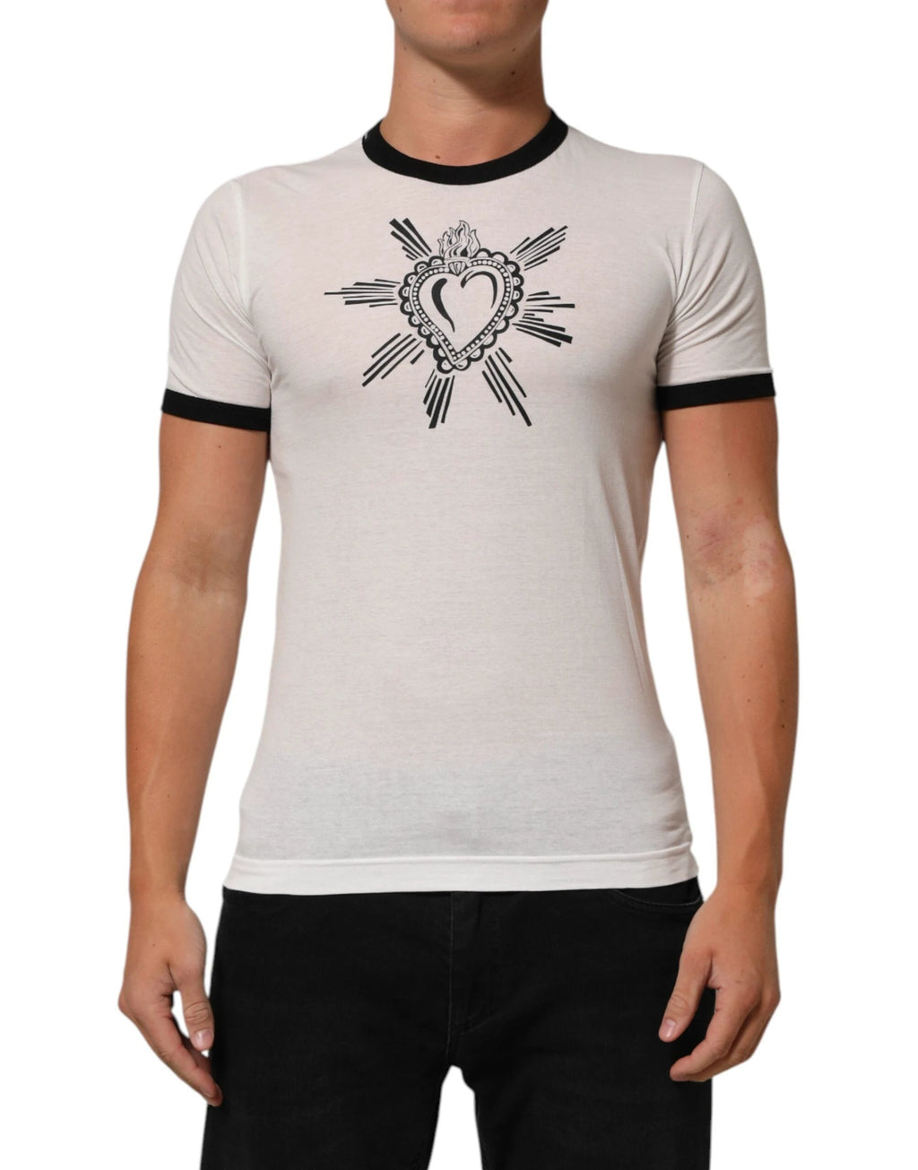Dolce & Gabbana White Sacred Heart Cotton Crew Neck T-shirt by Dolce & Gabbana