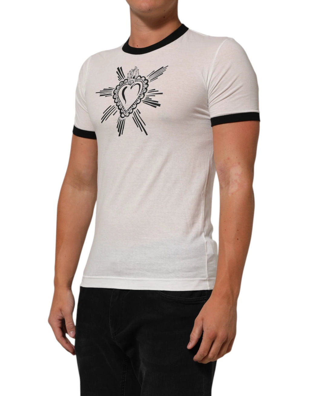 Dolce & Gabbana White Sacred Heart Cotton Crew Neck T-shirt by Dolce & Gabbana