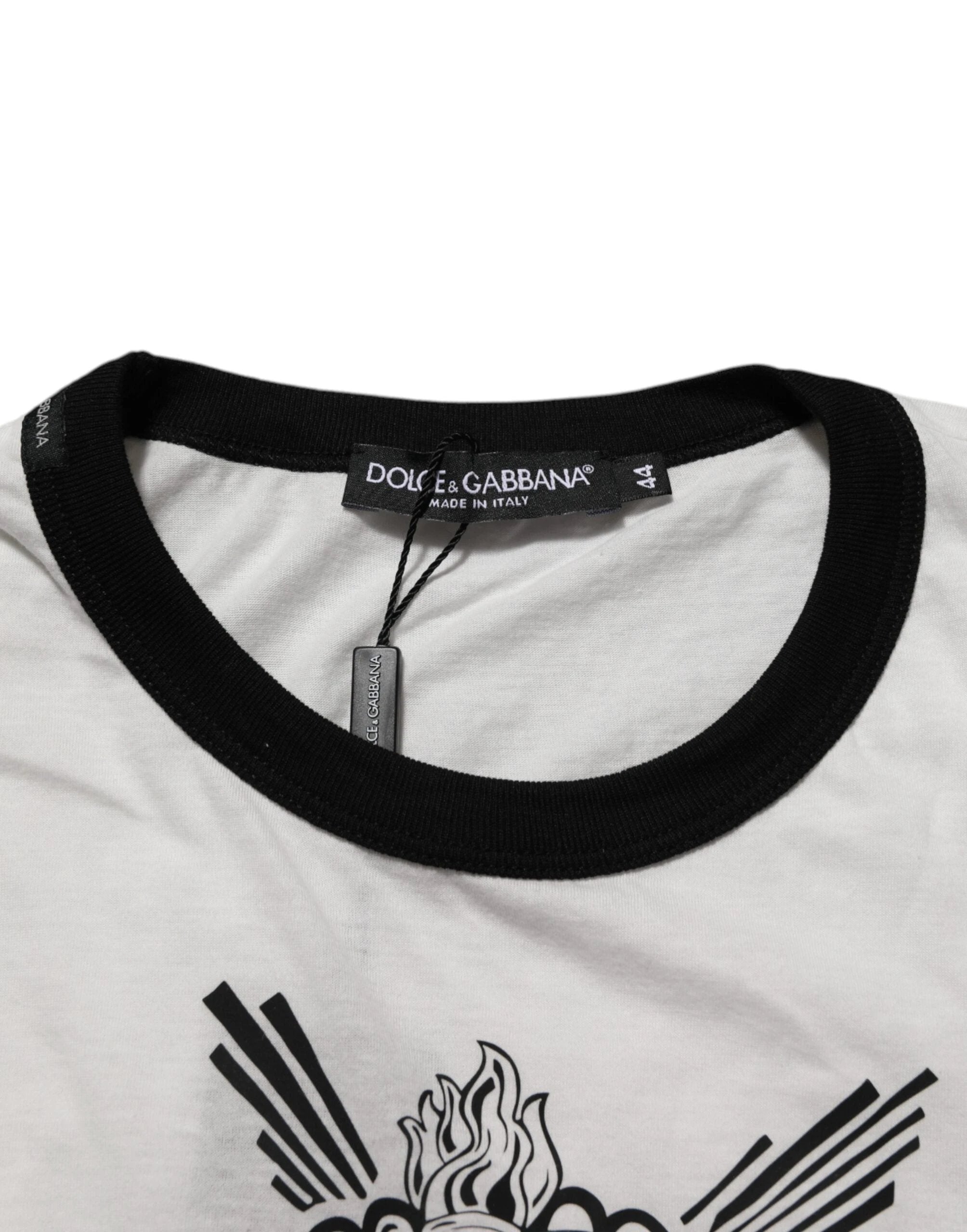 Dolce & Gabbana White Sacred Heart Cotton Crew Neck T-shirt by Dolce & Gabbana