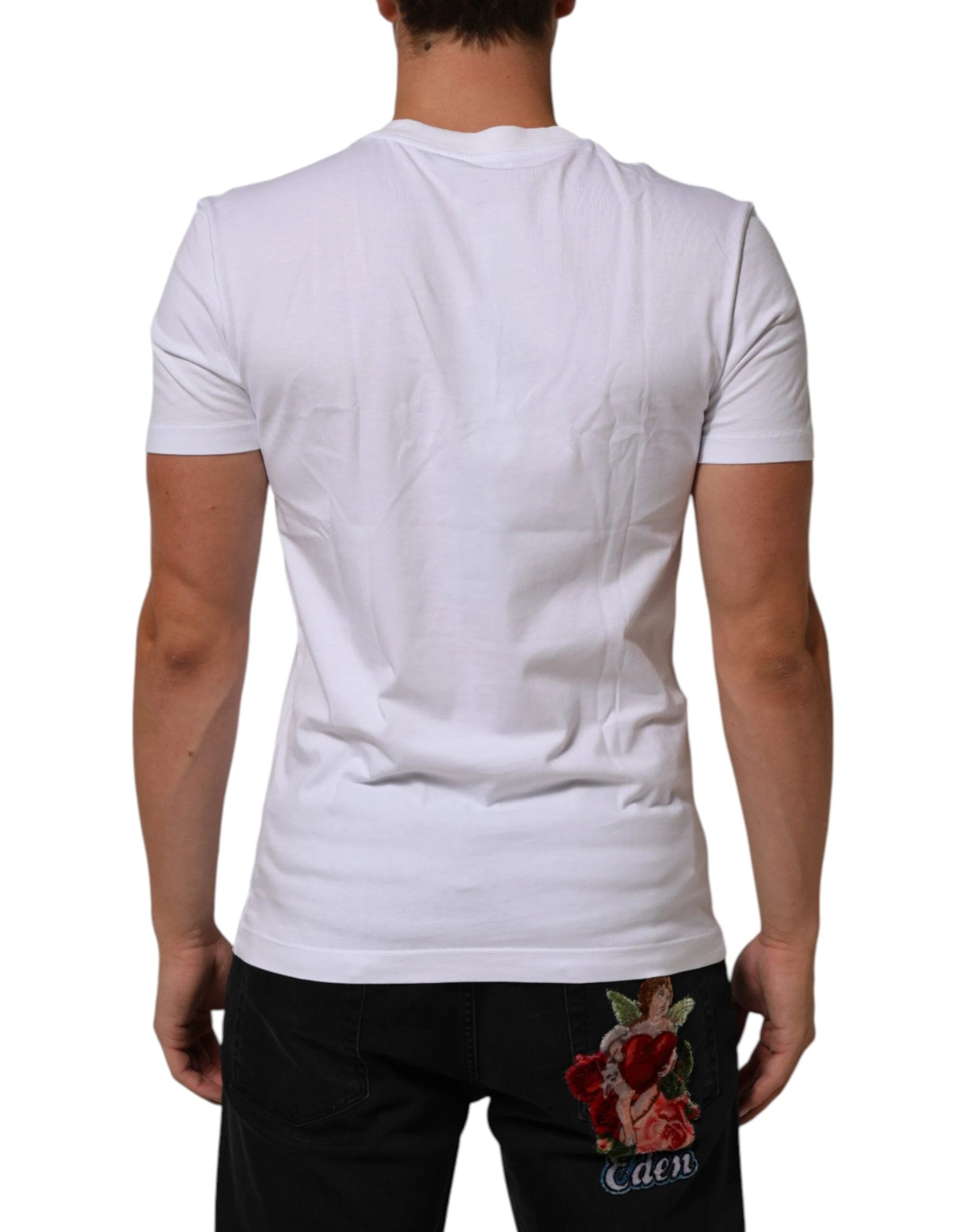Dolce & Gabbana White Cotton Logo Print Crew Neck Men T-shirt by Dolce & Gabbana