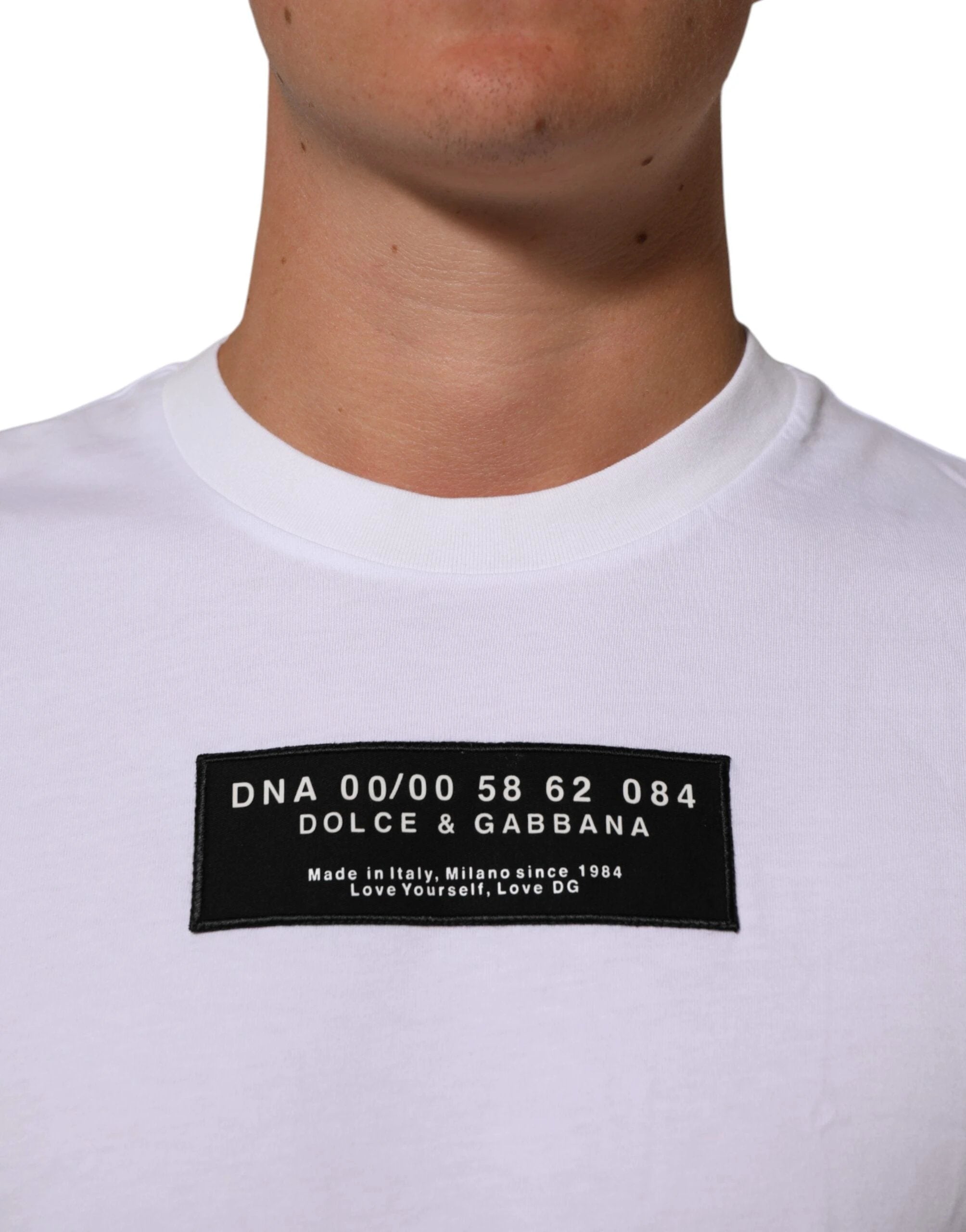 Dolce & Gabbana White Cotton Logo Print Crew Neck Men T-shirt by Dolce & Gabbana