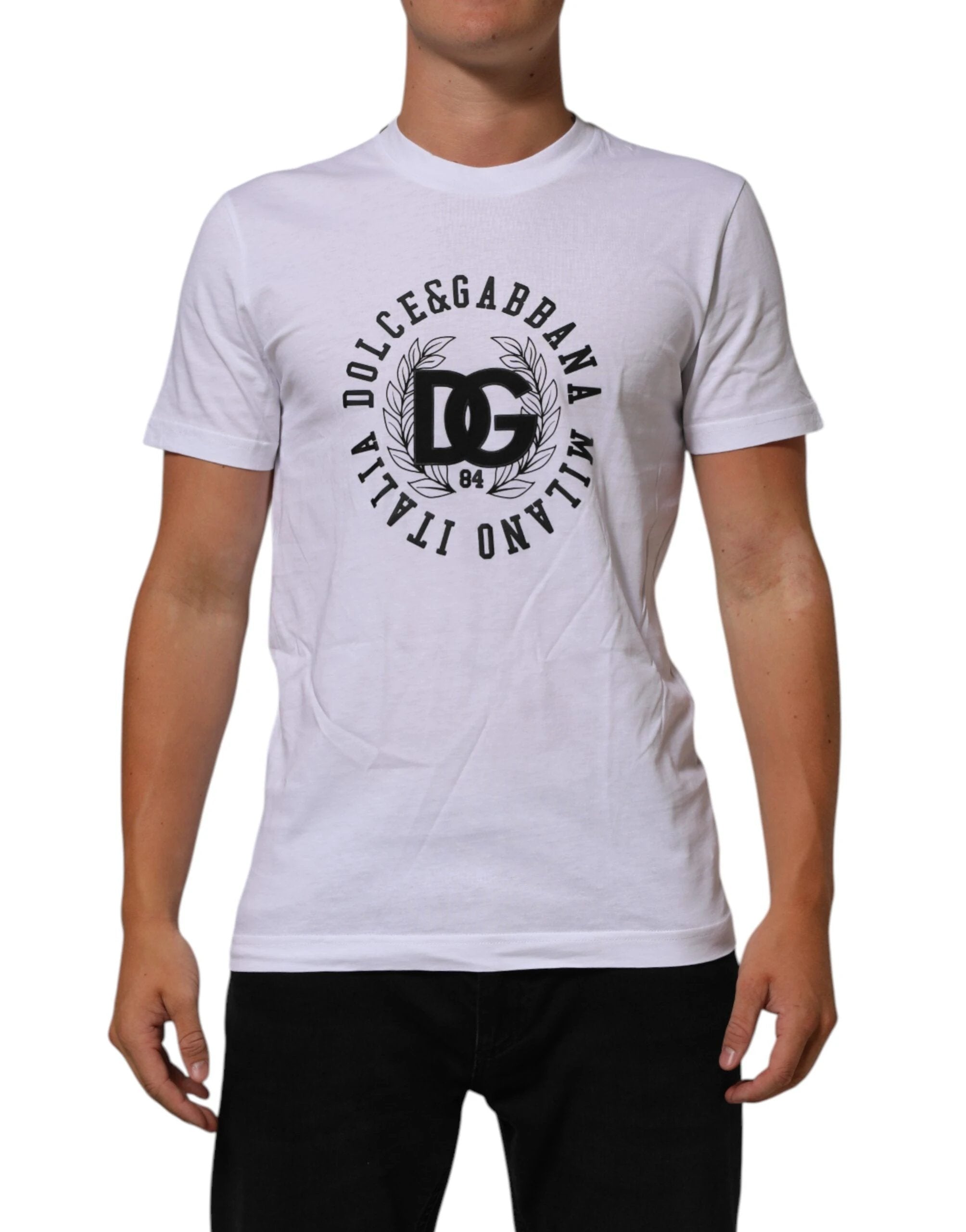 Dolce & Gabbana White Cotton Logo Print Crew Neck T-shirt by Dolce & Gabbana