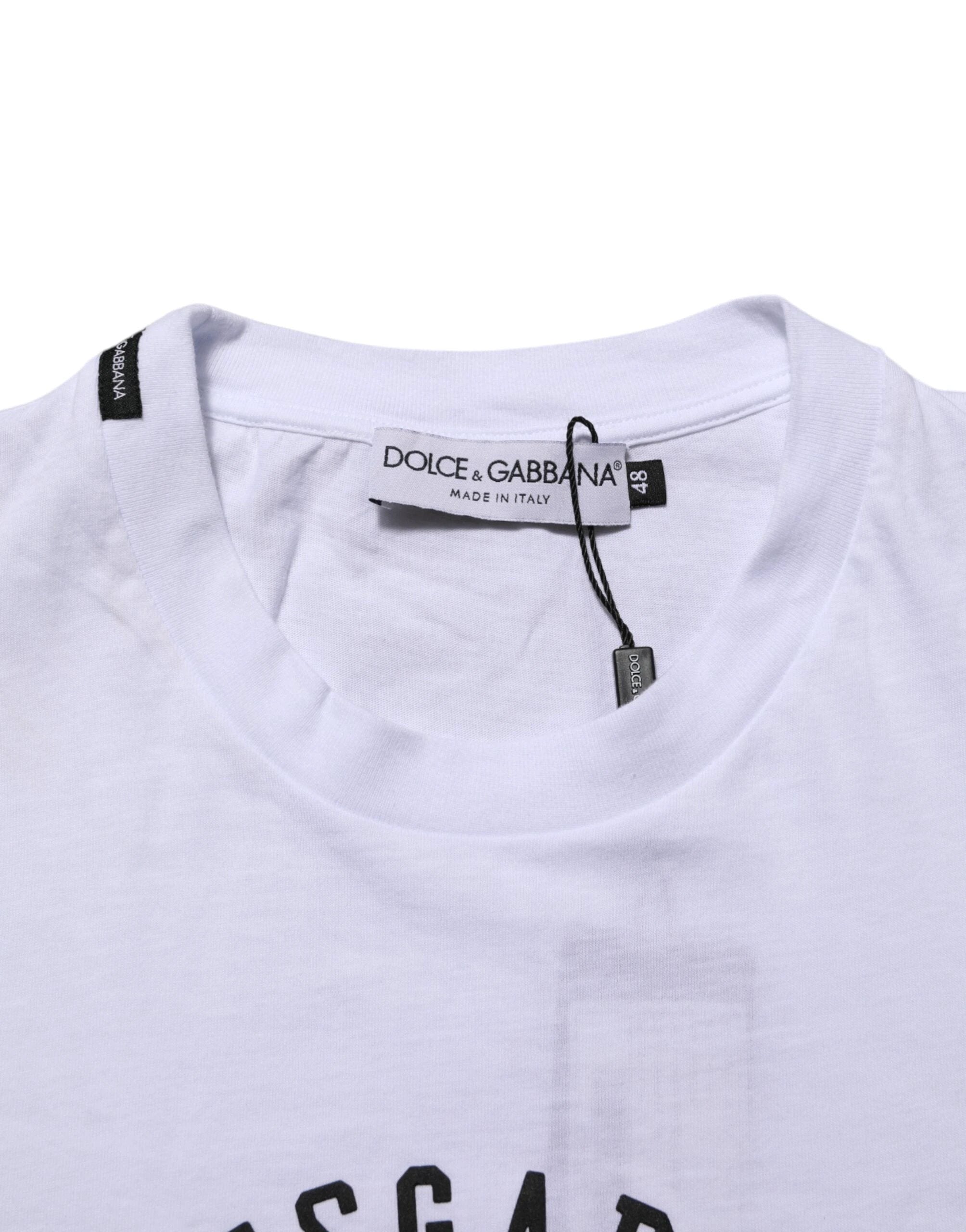 Dolce & Gabbana White Cotton Logo Print Crew Neck T-shirt by Dolce & Gabbana