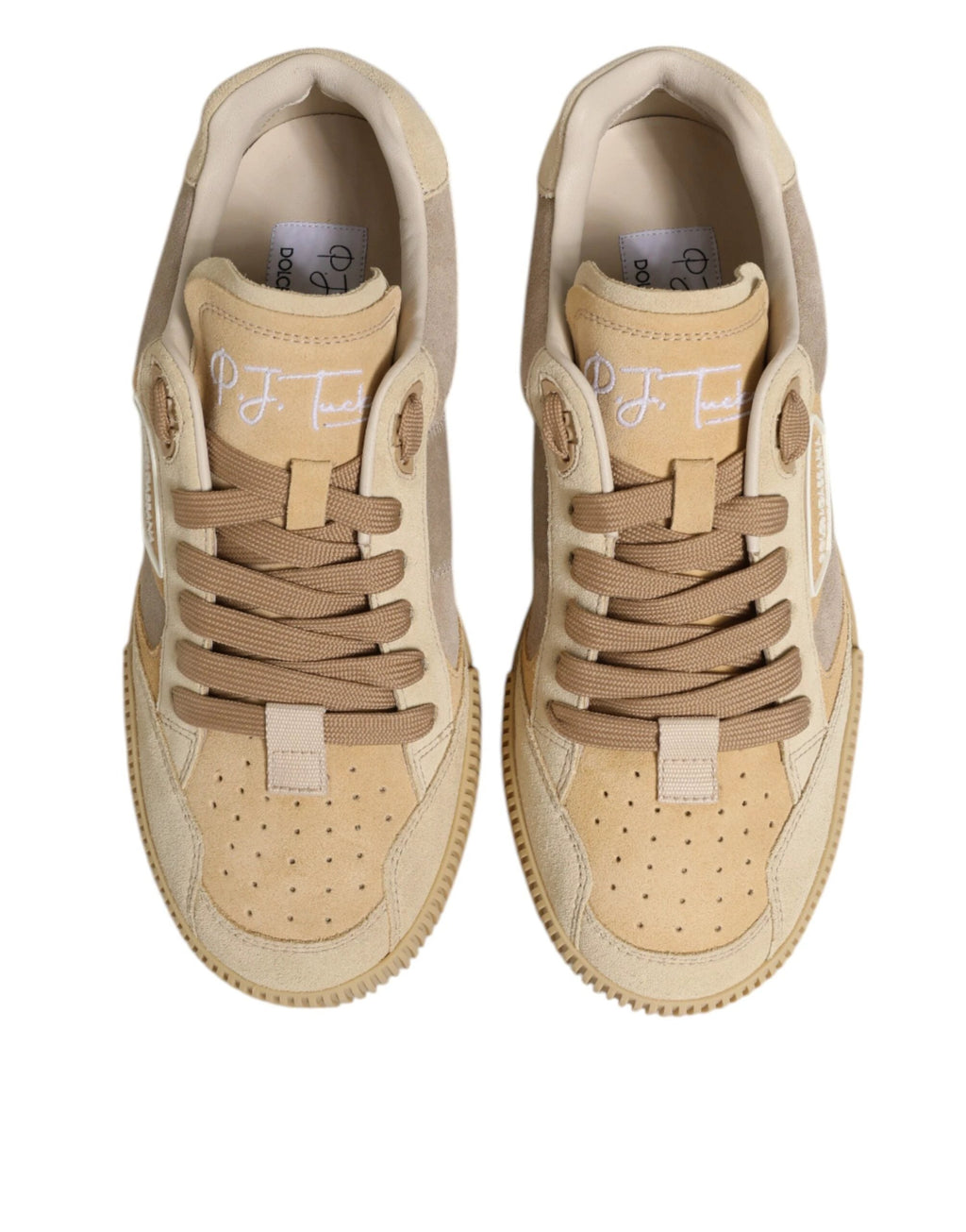 Dolce & Gabbana Beige Leather Miami Low Top Sneakers Men Shoes by Dolce & Gabbana