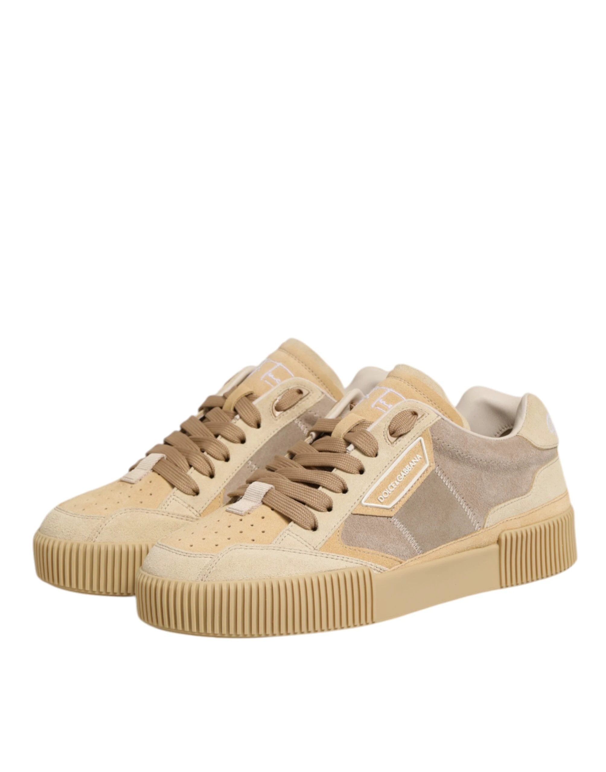 Dolce & Gabbana Beige Leather Miami Low Top Sneakers Men Shoes by Dolce & Gabbana