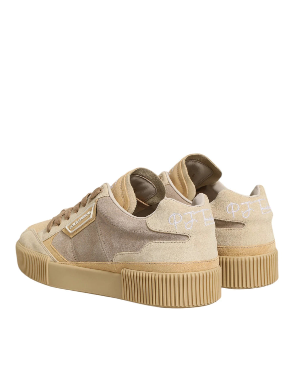 Dolce & Gabbana Beige Leather Miami Low Top Sneakers Men Shoes by Dolce & Gabbana