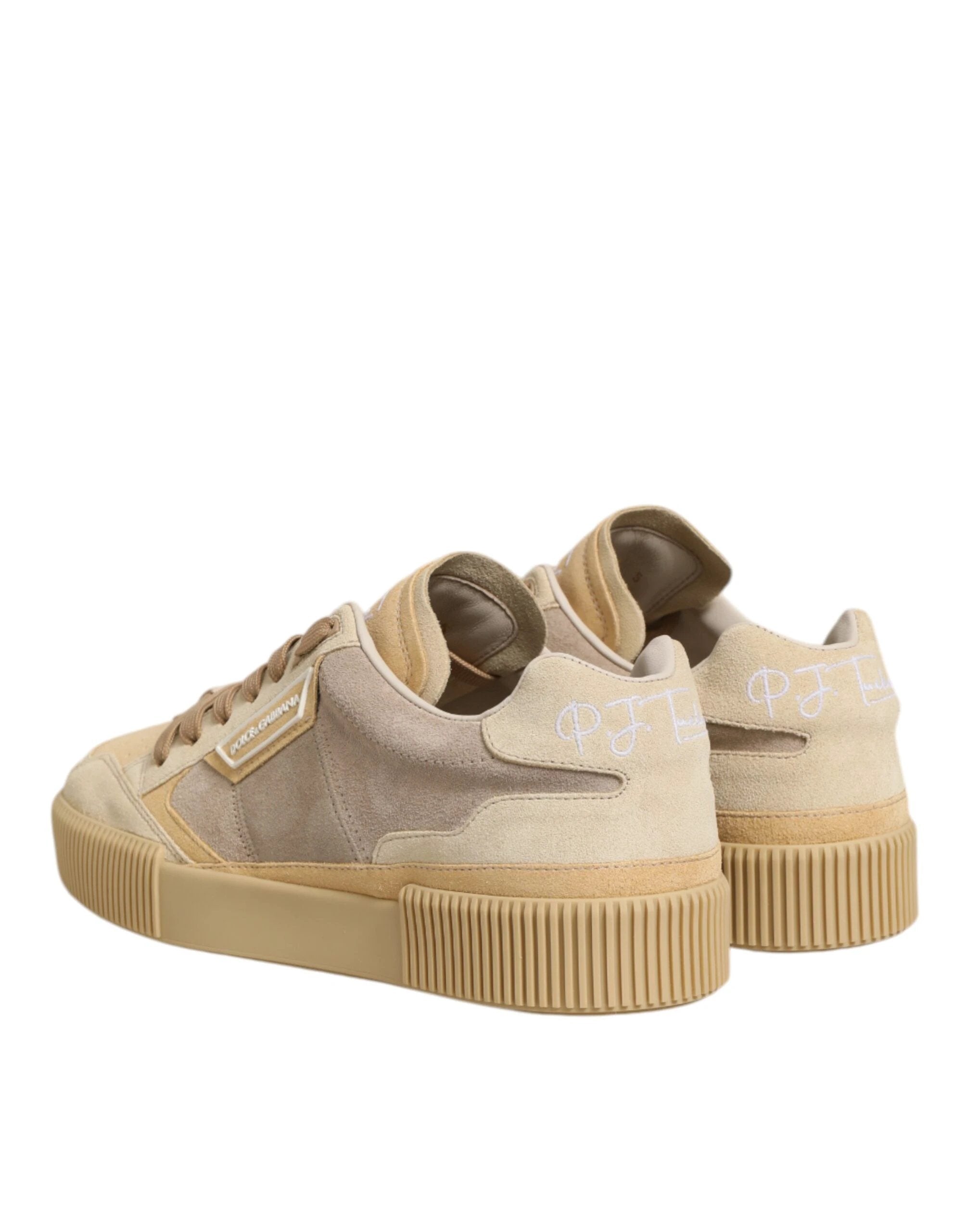Dolce & Gabbana Beige Leather Miami Low Top Sneakers Men Shoes by Dolce & Gabbana