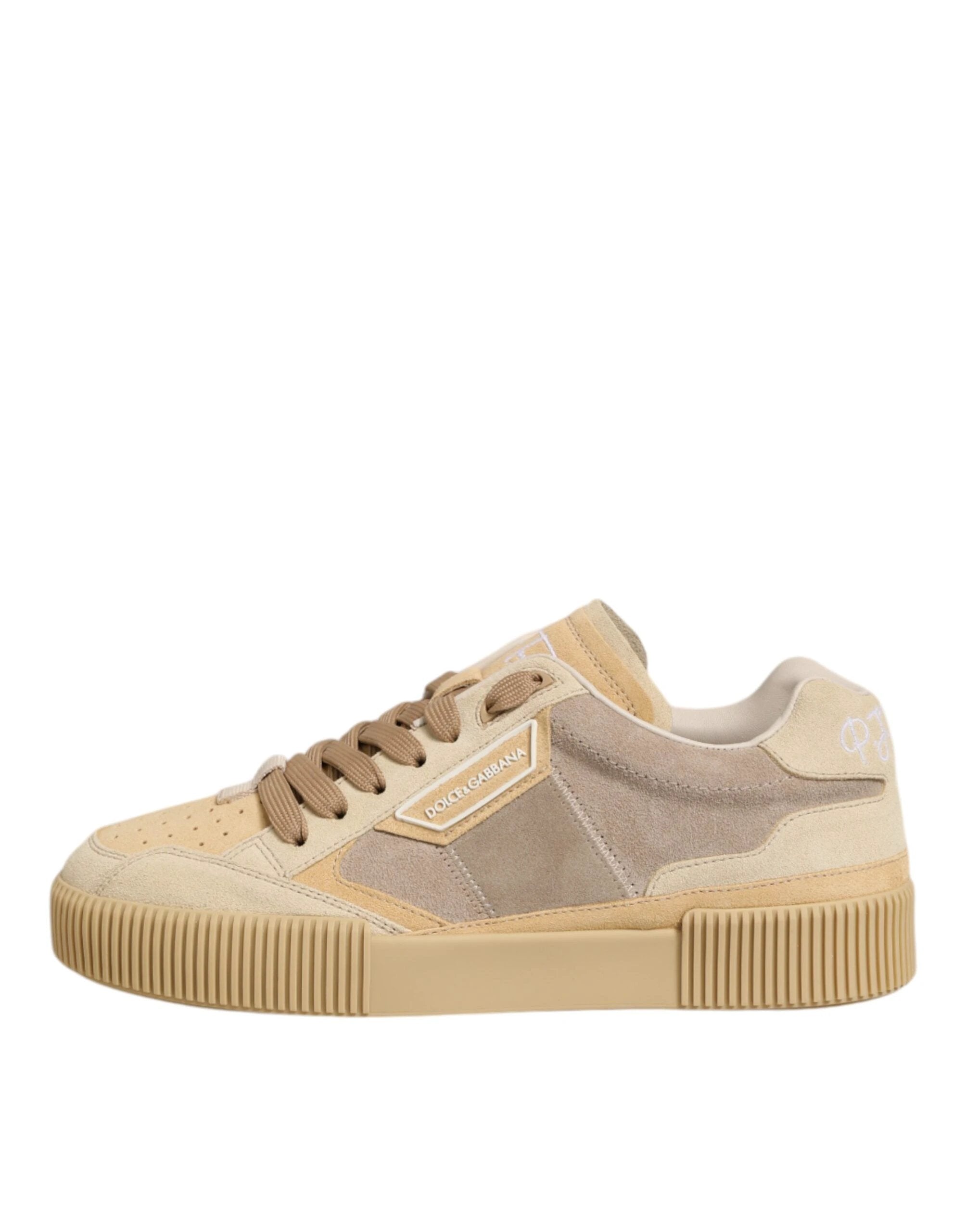 Dolce & Gabbana Beige Leather Miami Low Top Sneakers Men Shoes by Dolce & Gabbana