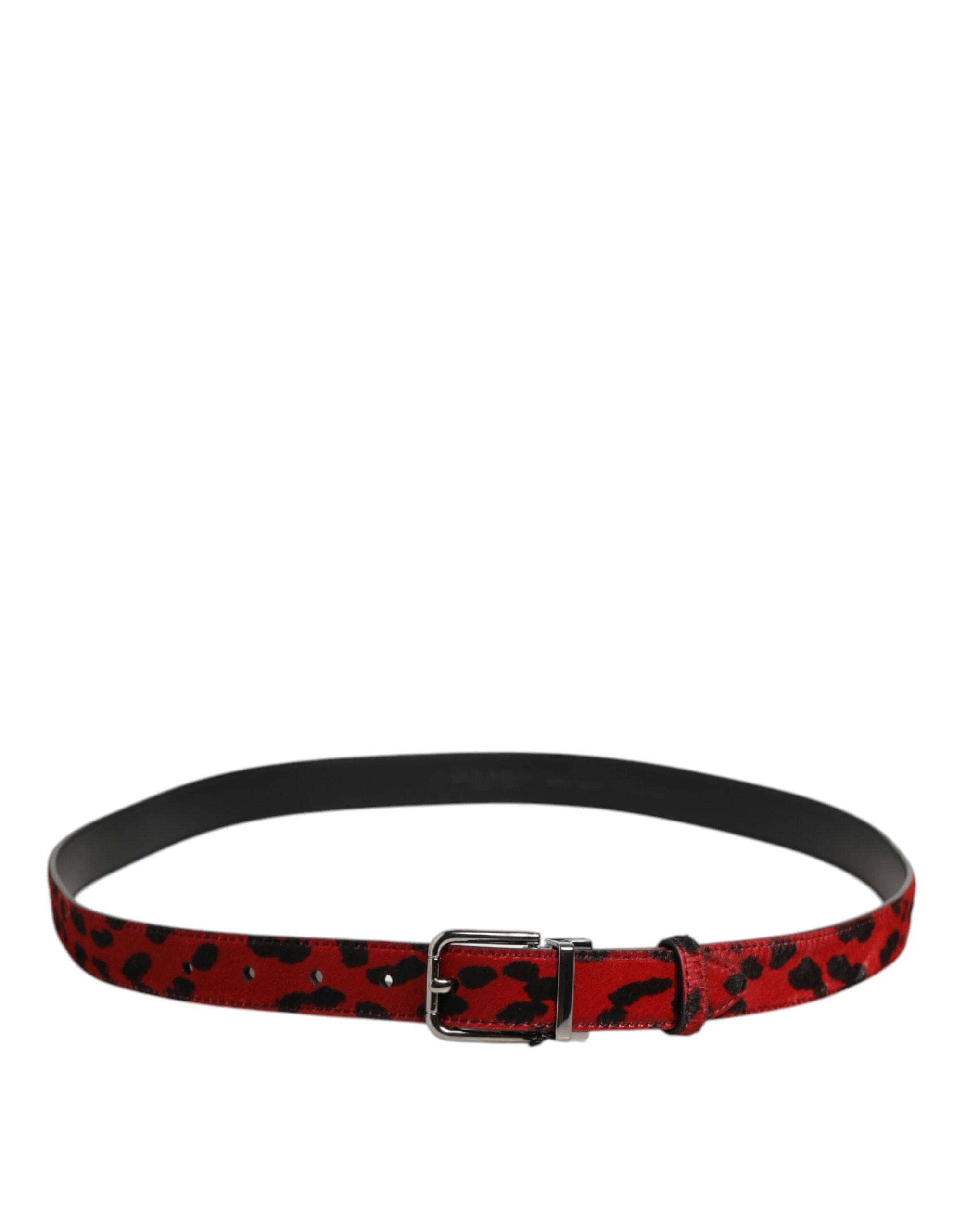 Dolce & Gabbana Red Black Pony Leather Metal Buckle Men Belt by Dolce & Gabbana