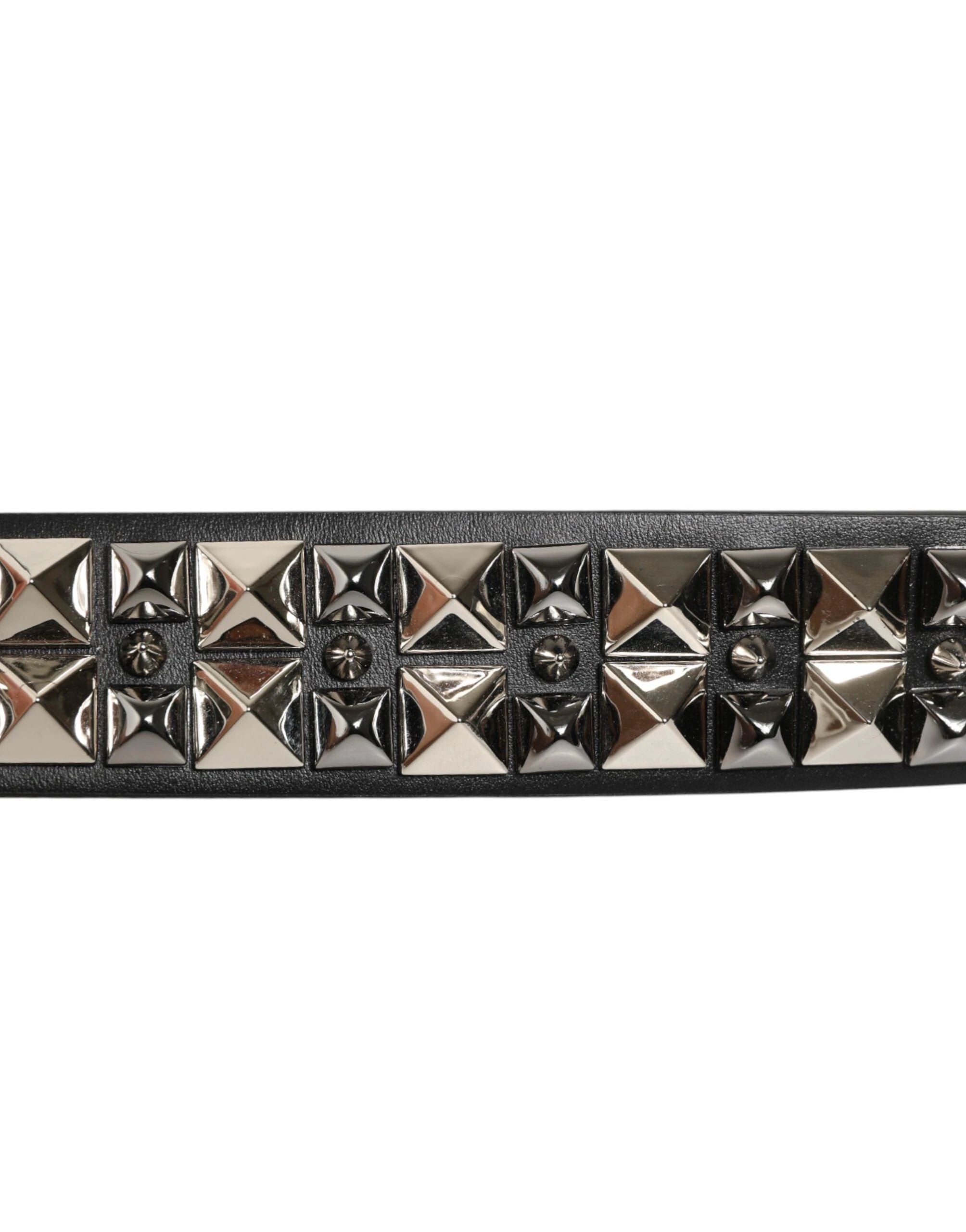 Dolce & Gabbana Black Calf Leather Studded Silver Buckle Belt by Dolce & Gabbana