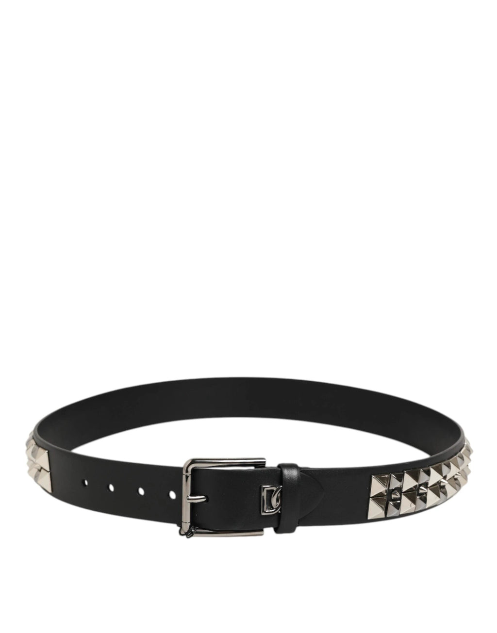 Dolce & Gabbana Black Calf Leather Studded Silver Buckle Belt by Dolce & Gabbana