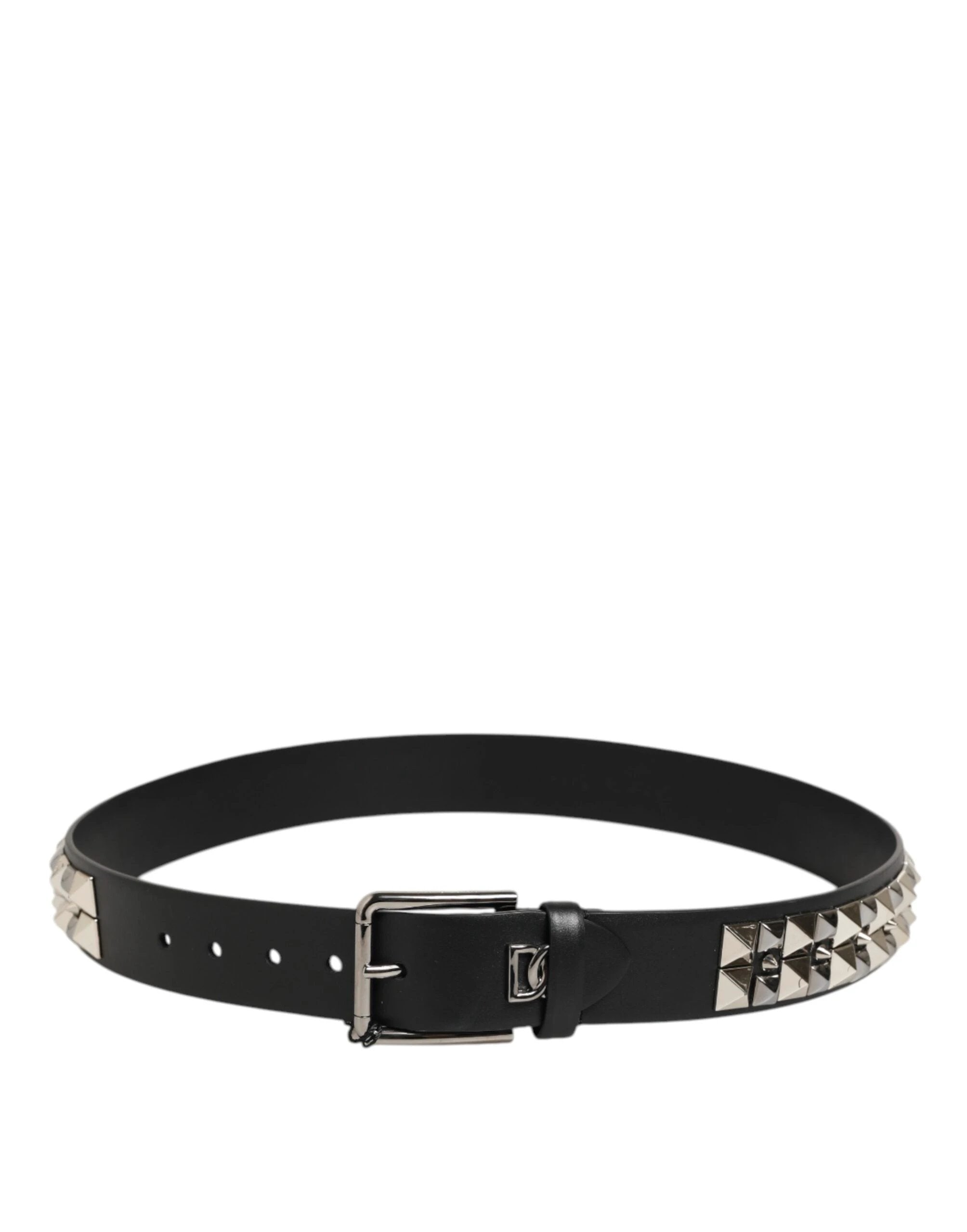 Dolce & Gabbana Black Calf Leather Studded Silver Buckle Belt by Dolce & Gabbana