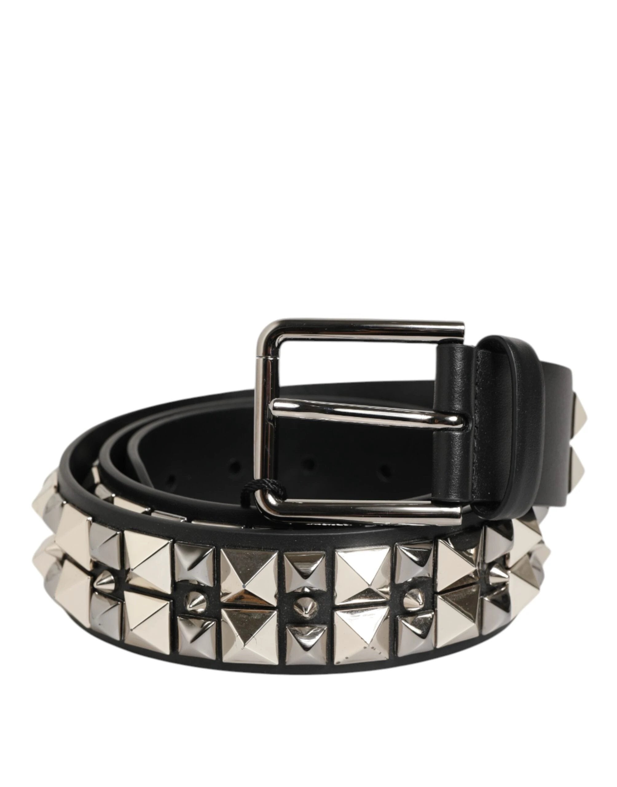 Dolce & Gabbana Black Calf Leather Studded Silver Buckle Belt by Dolce & Gabbana