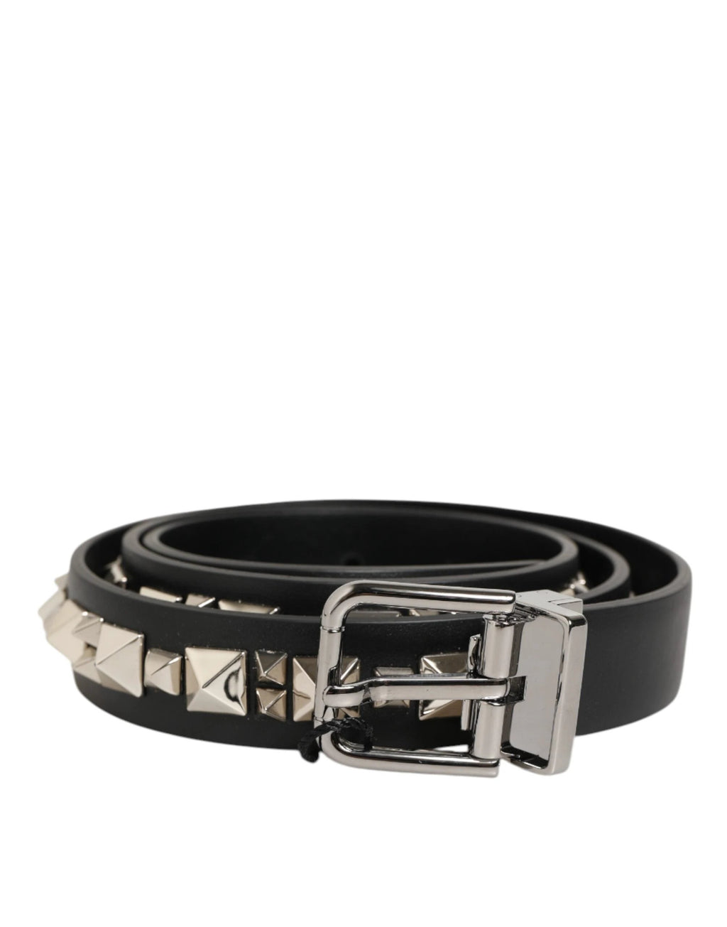Dolce & Gabbana Black Leather Studded Silver-Tone Buckle Belt by Dolce & Gabbana