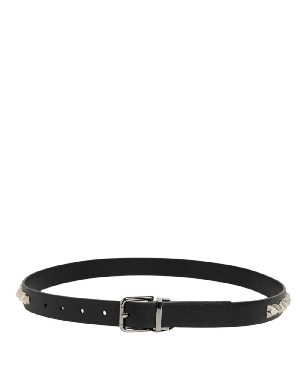 Dolce & Gabbana Black Leather Studded Silver-Tone Buckle Belt by Dolce & Gabbana