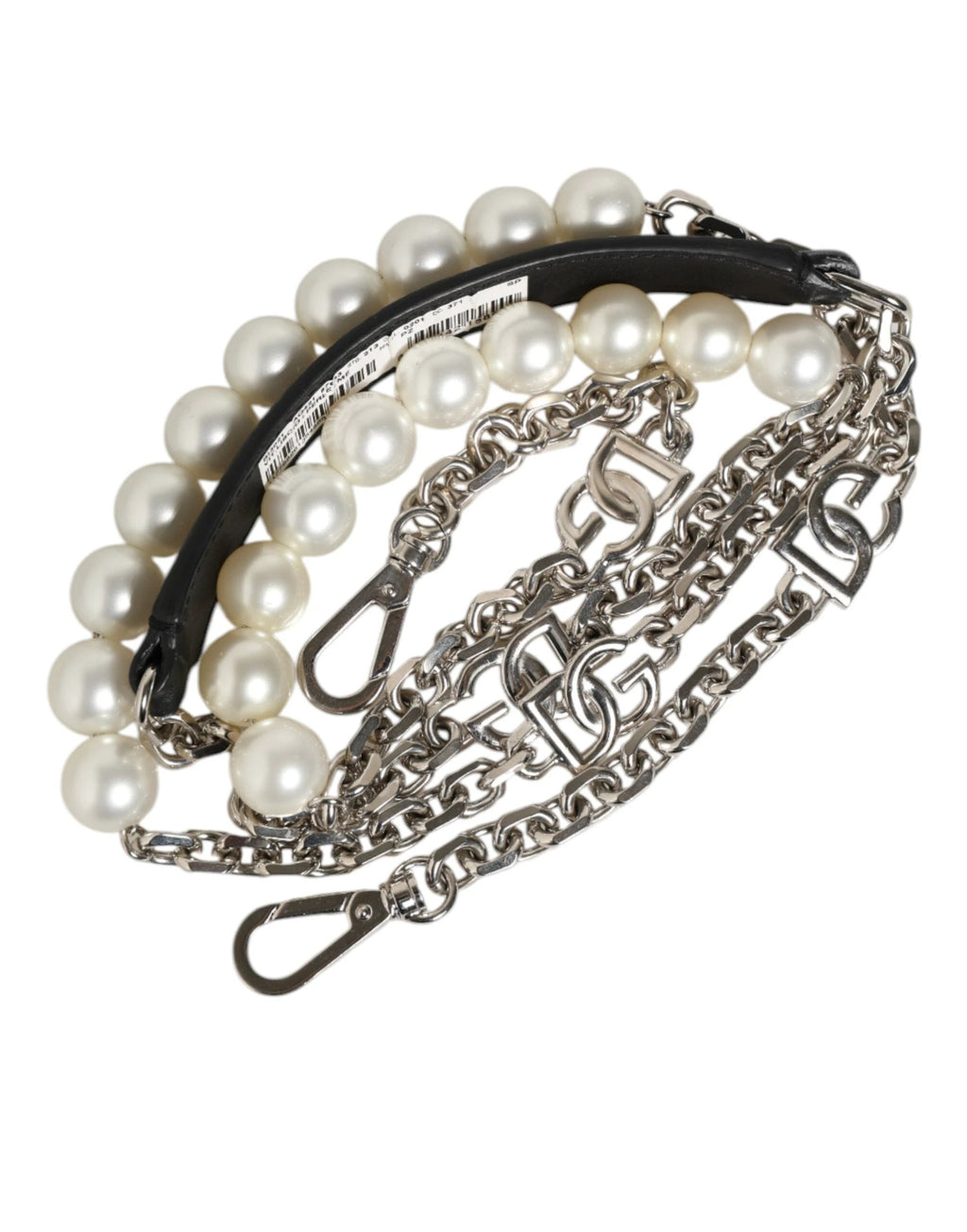 Dolce & Gabbana Black Leather Pearl Chain Bag Accessory Shoulder Strap by Dolce & Gabbana
