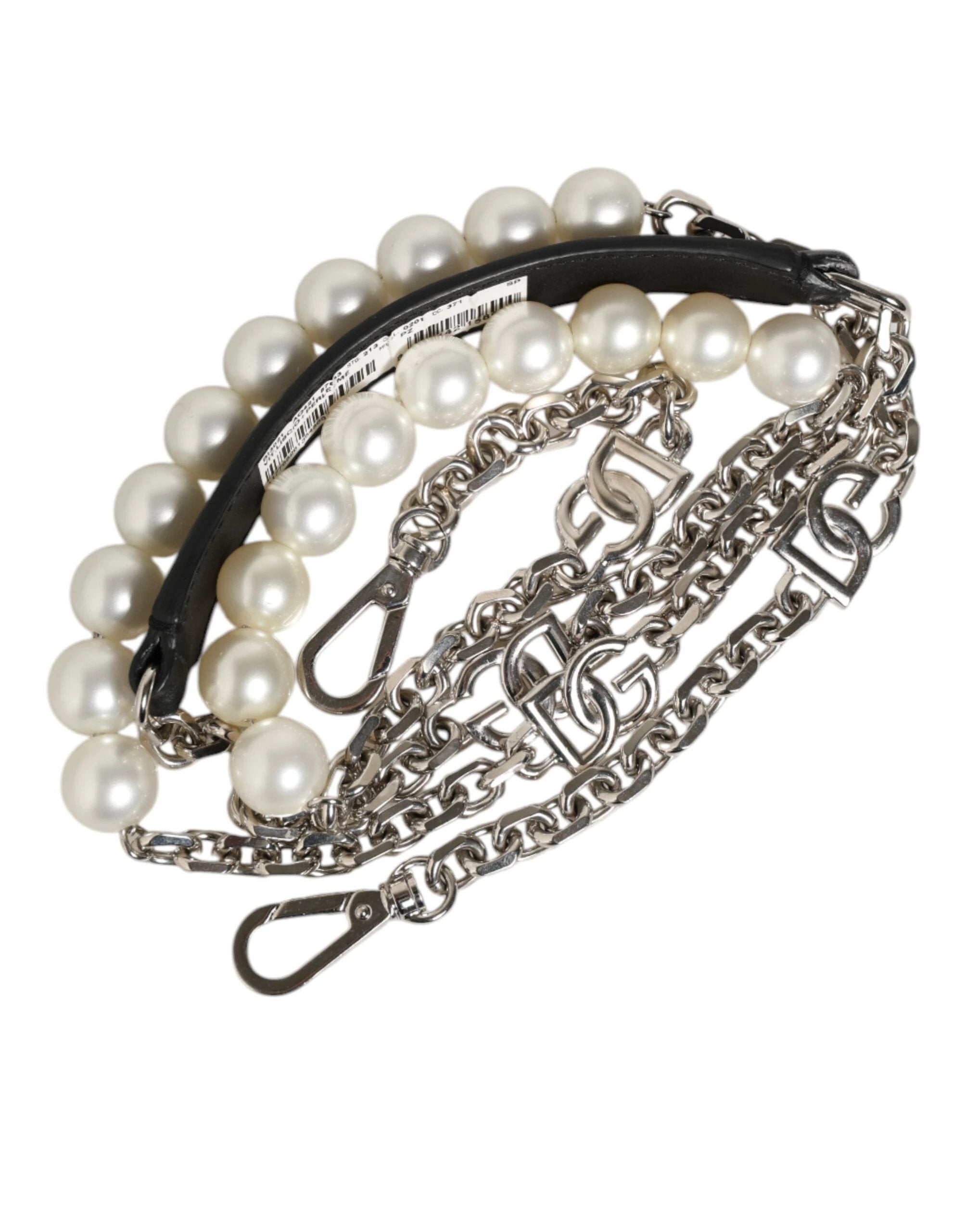 Dolce & Gabbana Black Leather Pearl Chain Bag Accessory Shoulder Strap by Dolce & Gabbana