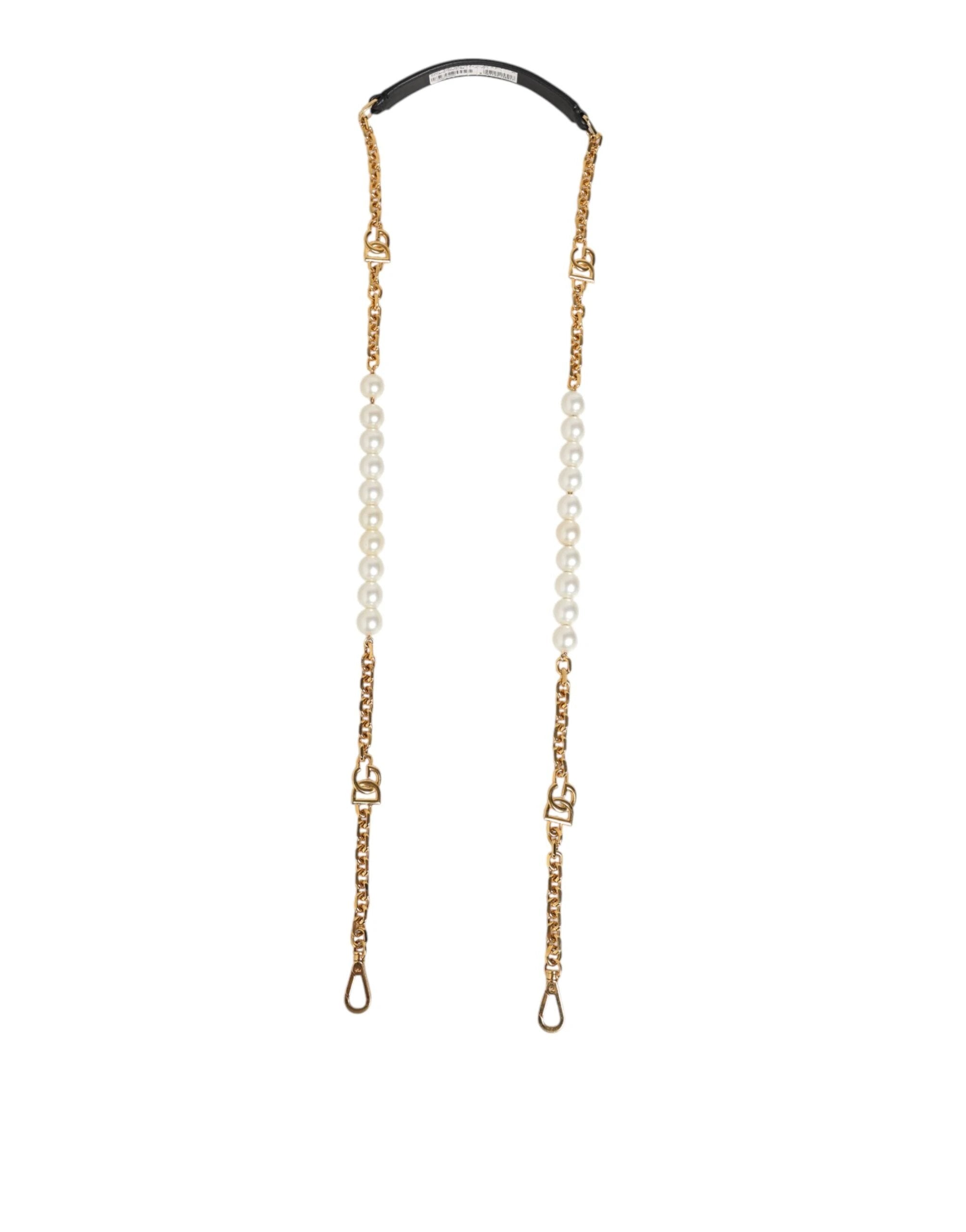 Dolce & Gabbana Black Leather Gold Chain Bag Accessory Shoulder Strap by Dolce & Gabbana