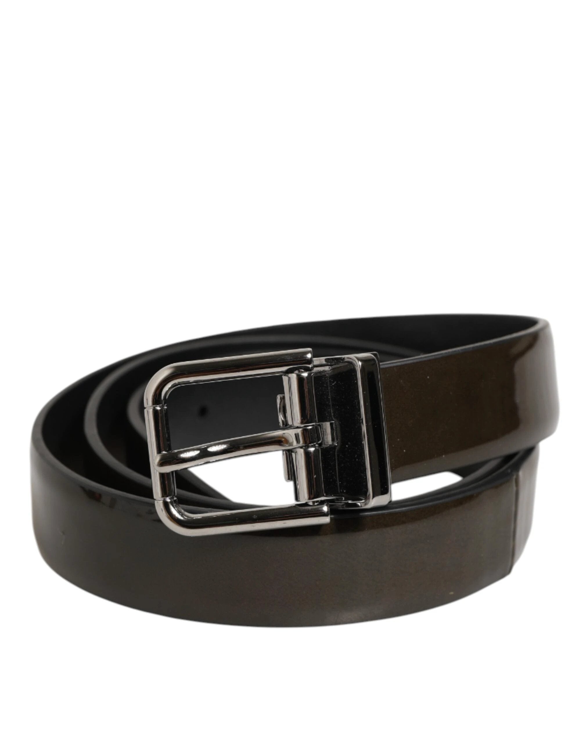 Dolce & Gabbana Brown Glossy Leather Classic Metal Buckle Belt by Dolce & Gabbana