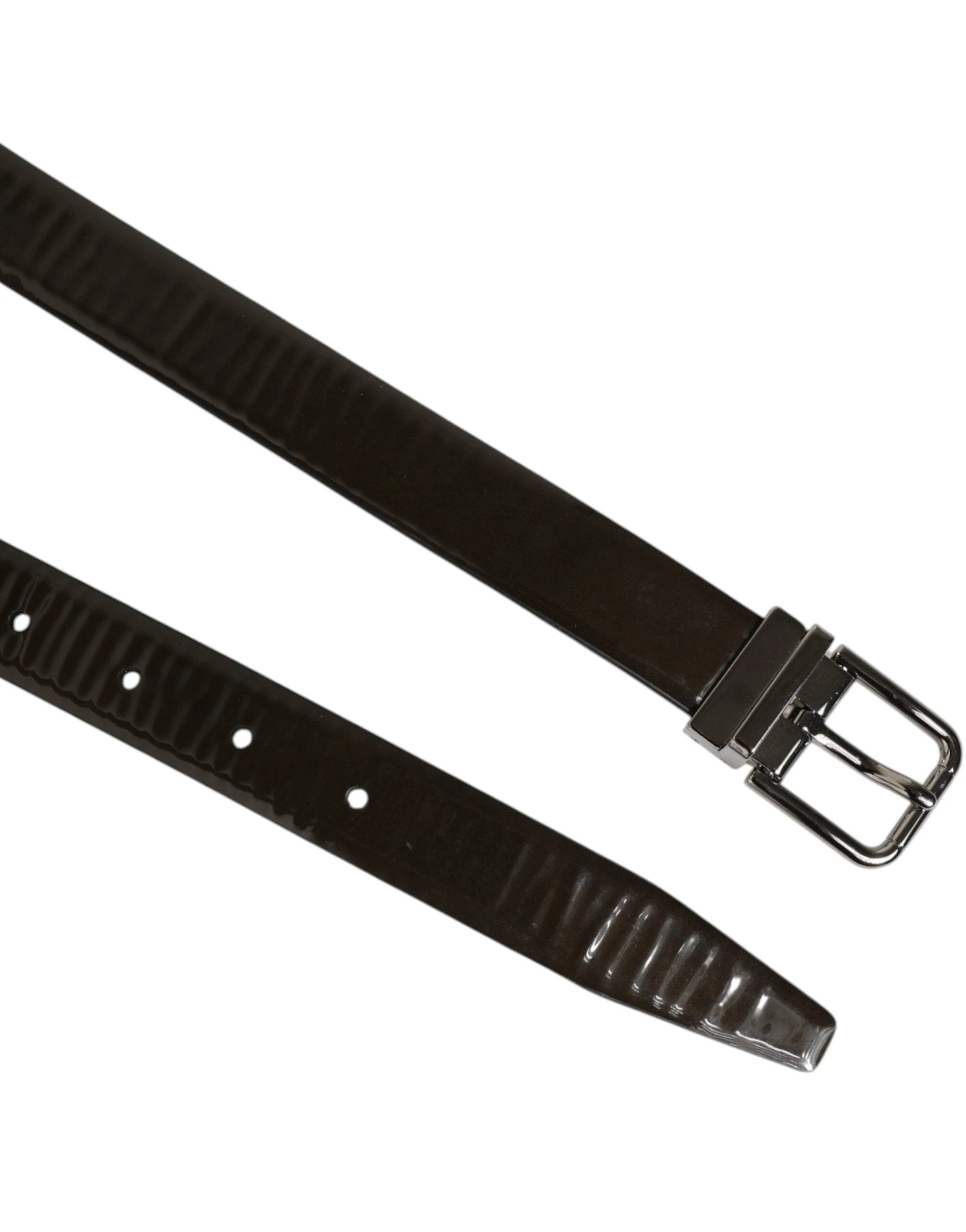 Dolce & Gabbana Brown Glossy Leather Classic Metal Buckle Belt by Dolce & Gabbana