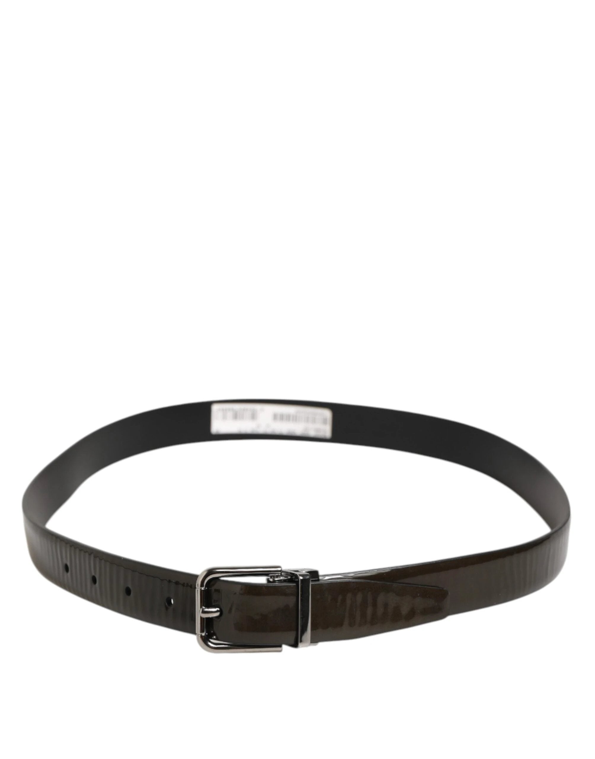 Dolce & Gabbana Brown Glossy Leather Classic Metal Buckle Belt by Dolce & Gabbana