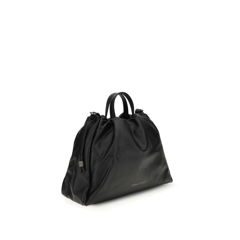 Brunello Cucinelli Black Calf Leather Bos Taurus Shoulder Bag by Brunello Cucinelli