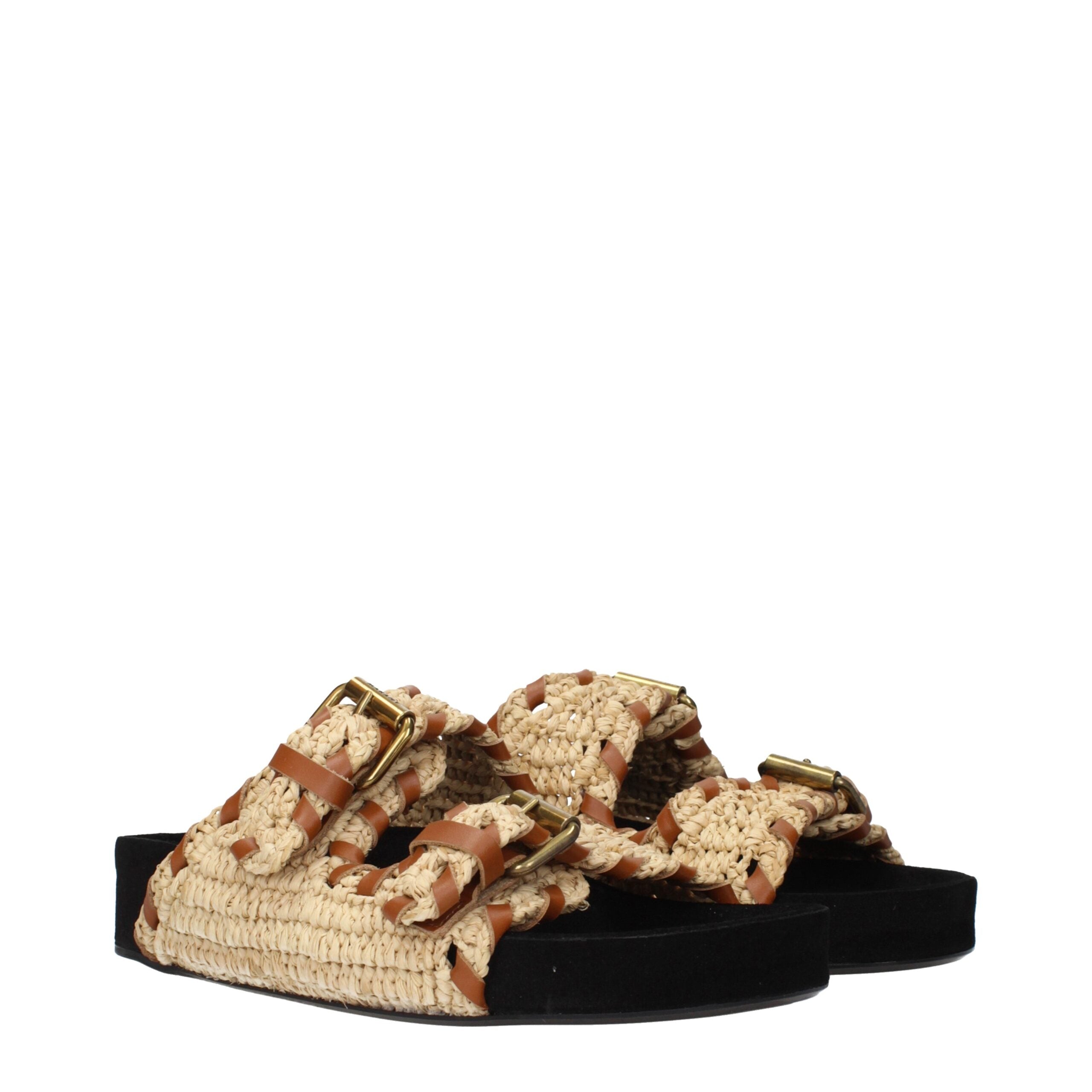 Pantoufles en raphia beige Isabel Marant