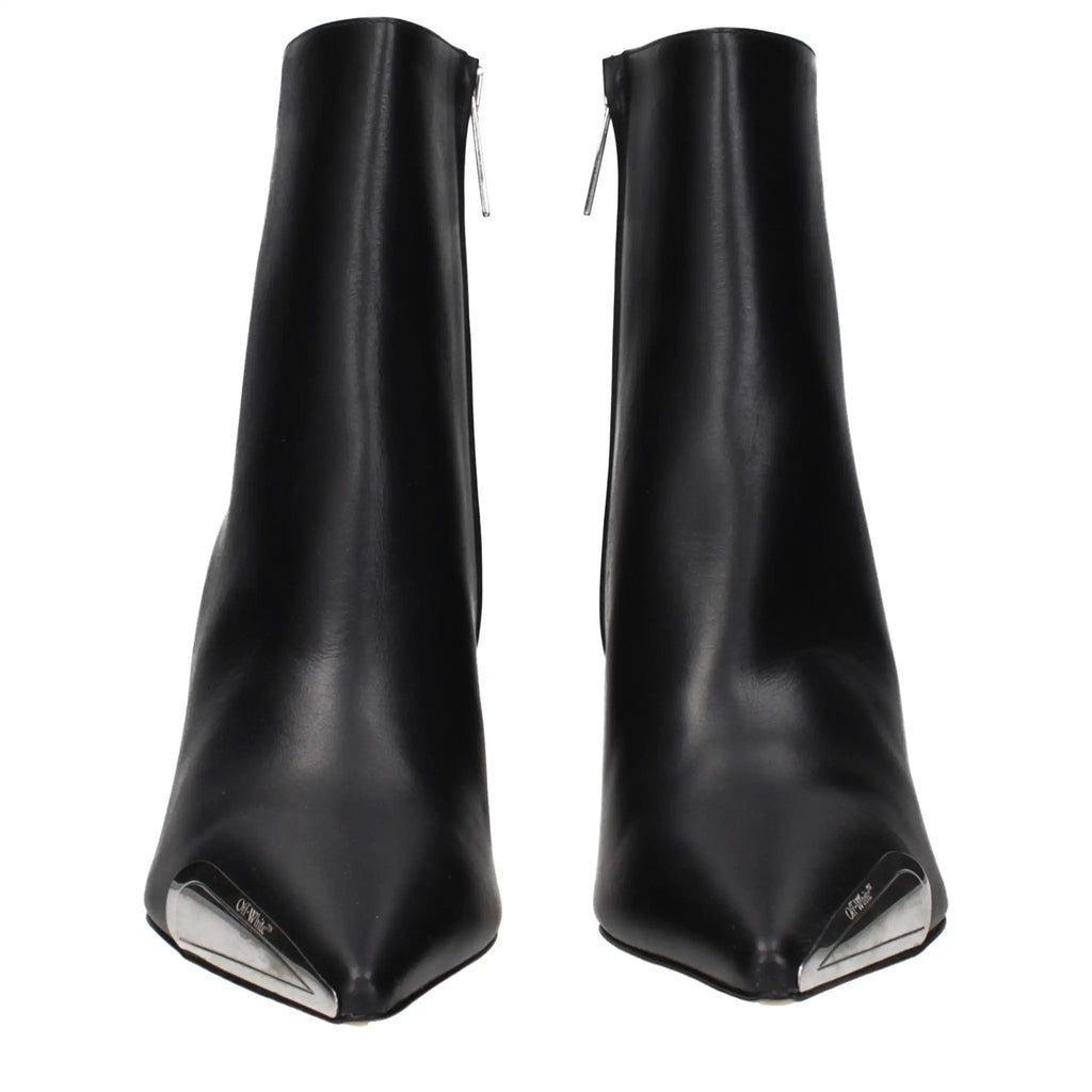 Off-White Black Leather Ankle Boots