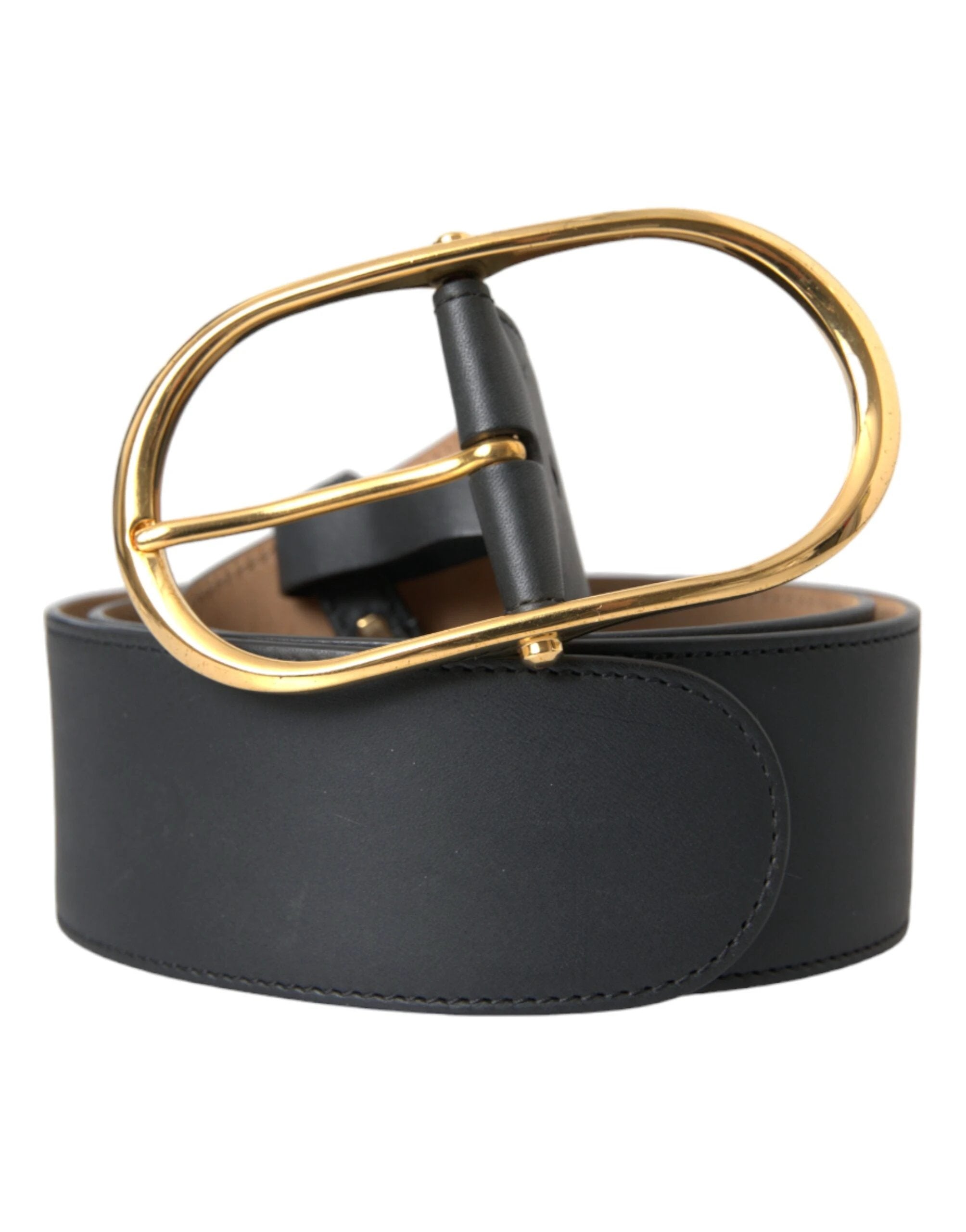 Dolce & Gabbana Black Leather Classic Metal Oval Buckle Belt by Dolce & Gabbana