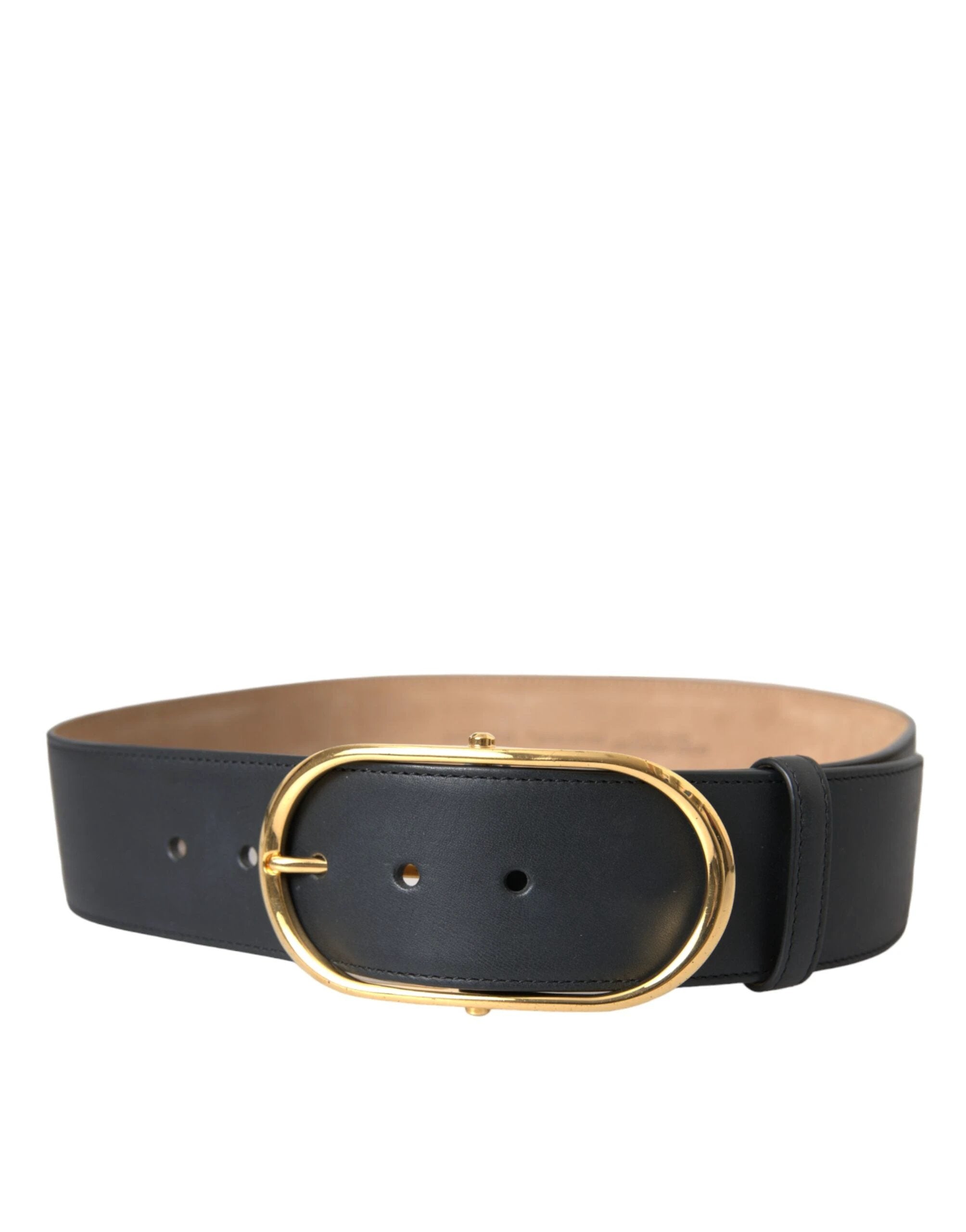 Dolce & Gabbana Black Leather Classic Metal Oval Buckle Belt by Dolce & Gabbana