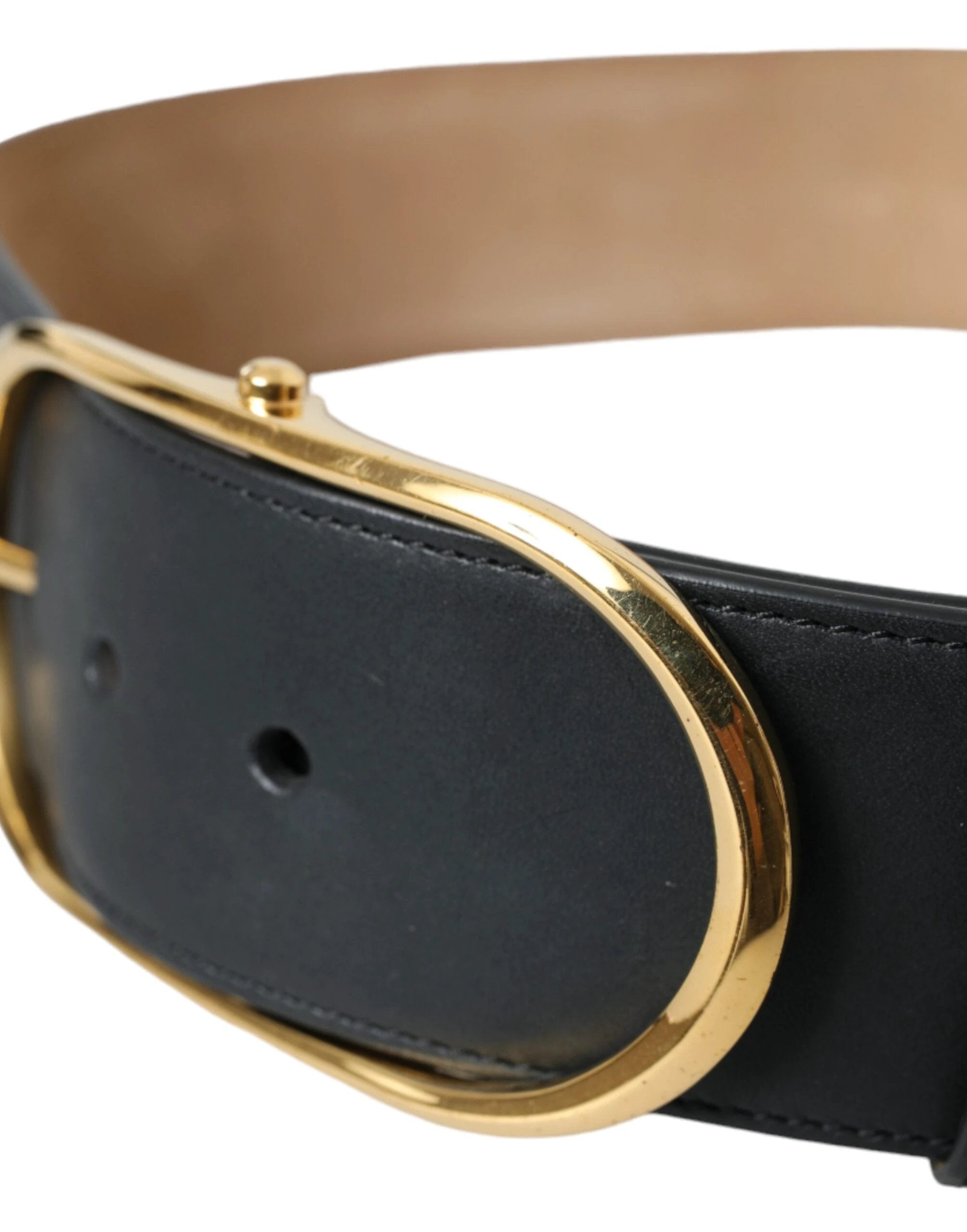 Dolce & Gabbana Black Leather Classic Metal Oval Buckle Belt by Dolce & Gabbana