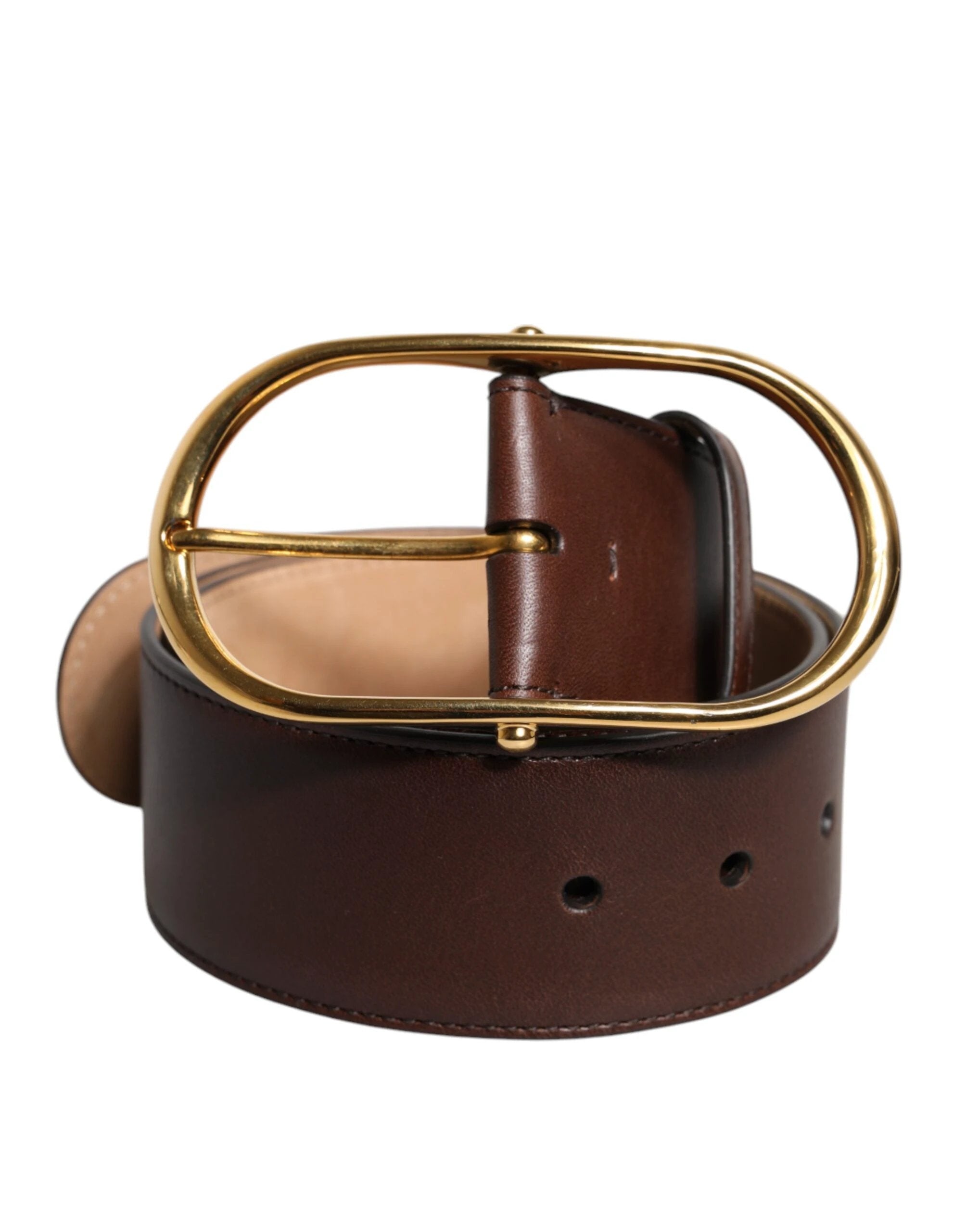 Dolce & Gabbana Brown Leather Classic Metal Oval Buckle Belt by Dolce & Gabbana