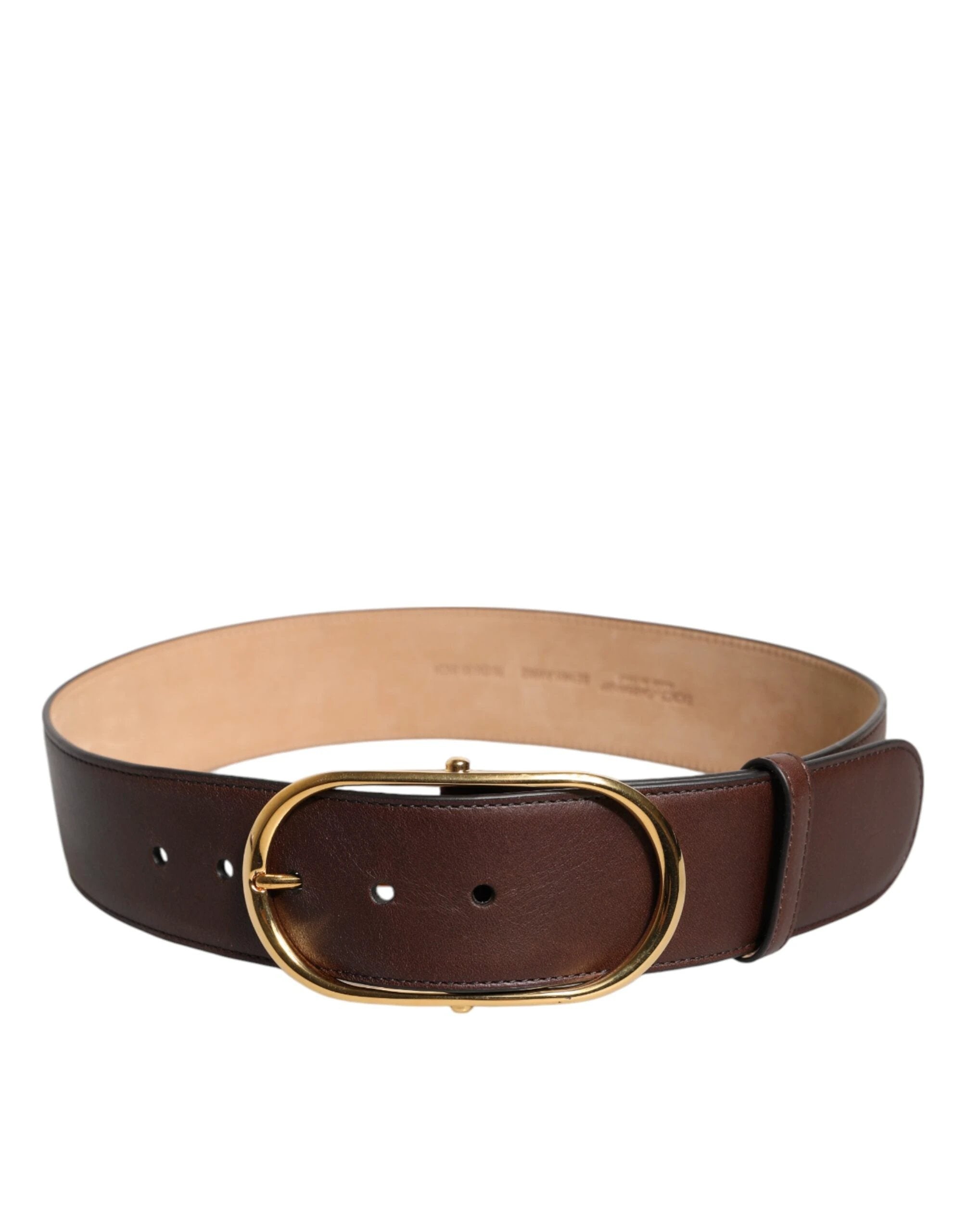 Dolce & Gabbana Brown Leather Classic Metal Oval Buckle Belt by Dolce & Gabbana