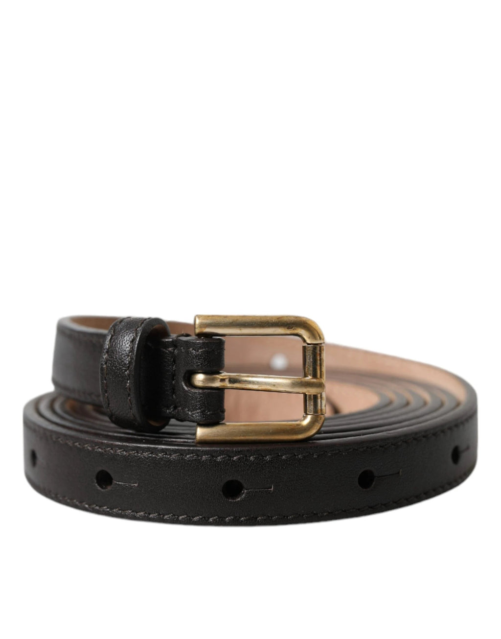 Dolce & Gabbana Black Leather Long Skinny Gold Metal Buckle Belt by Dolce & Gabbana