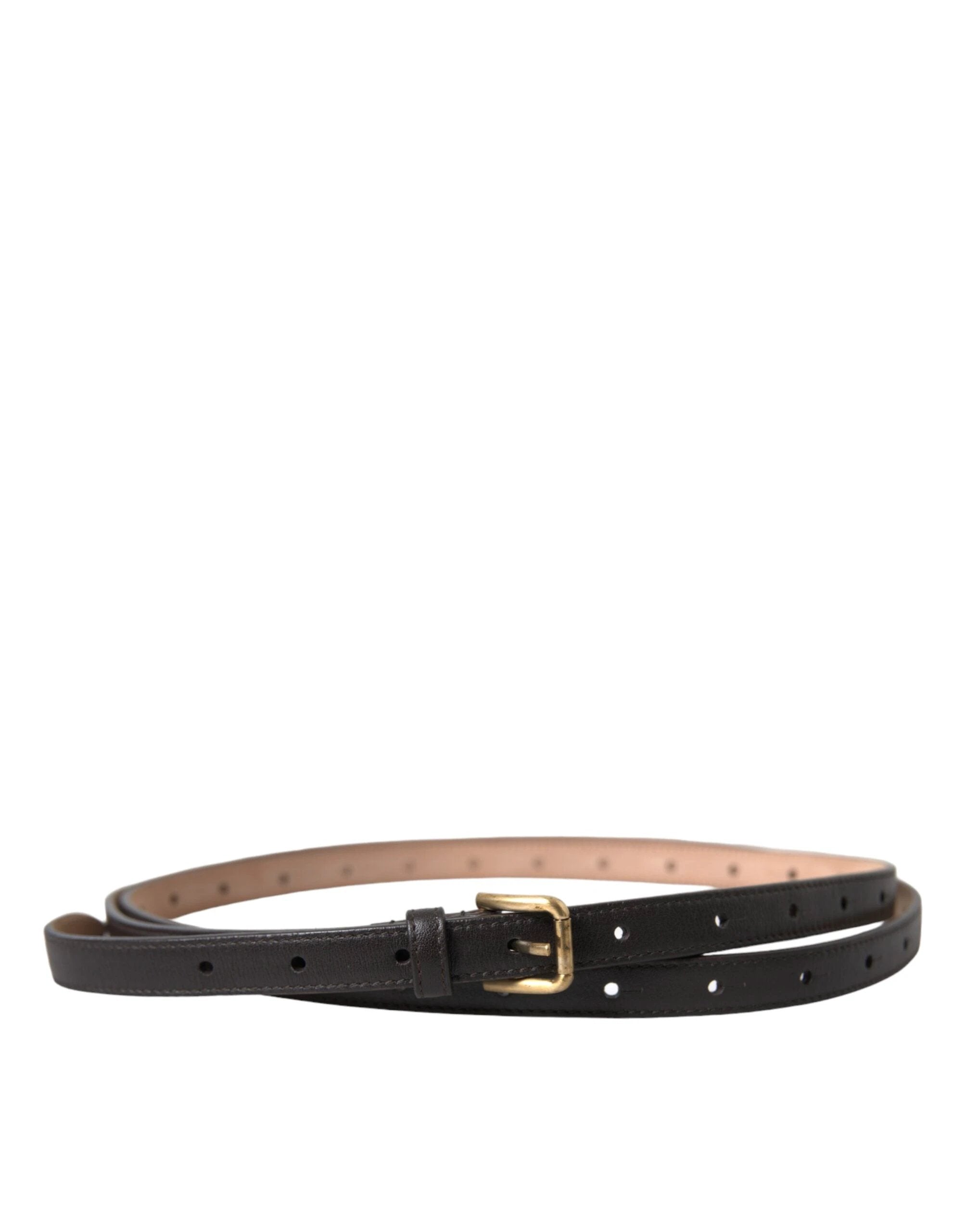 Dolce & Gabbana Black Leather Long Skinny Gold Metal Buckle Belt by Dolce & Gabbana