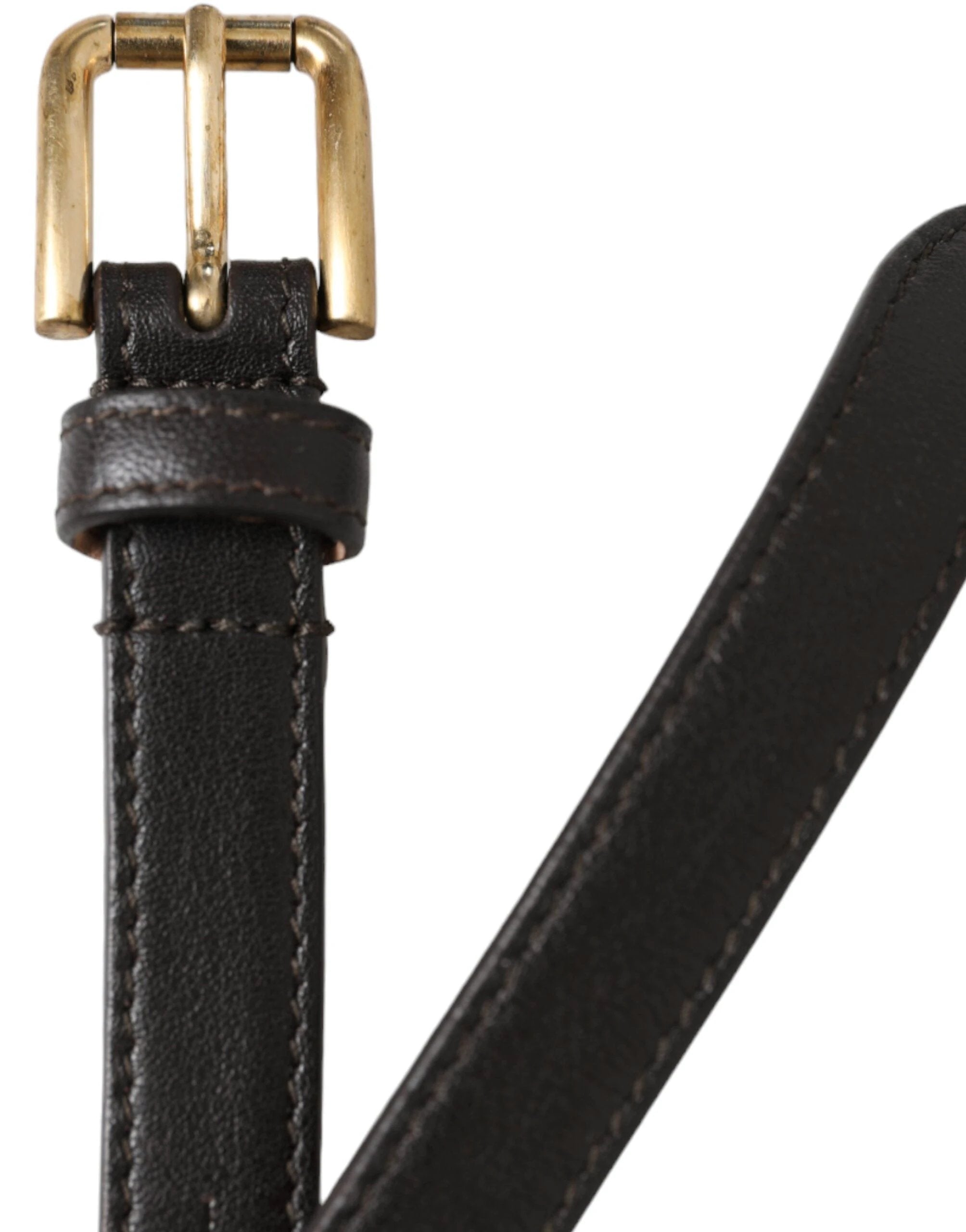 Dolce & Gabbana Black Leather Long Skinny Gold Metal Buckle Belt by Dolce & Gabbana