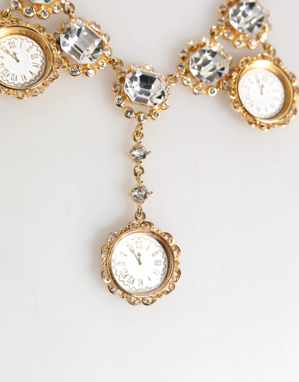 Dolce & Gabbana Gold Crystal Clock Pendant Statement Jewelry Necklace by Dolce & Gabbana
