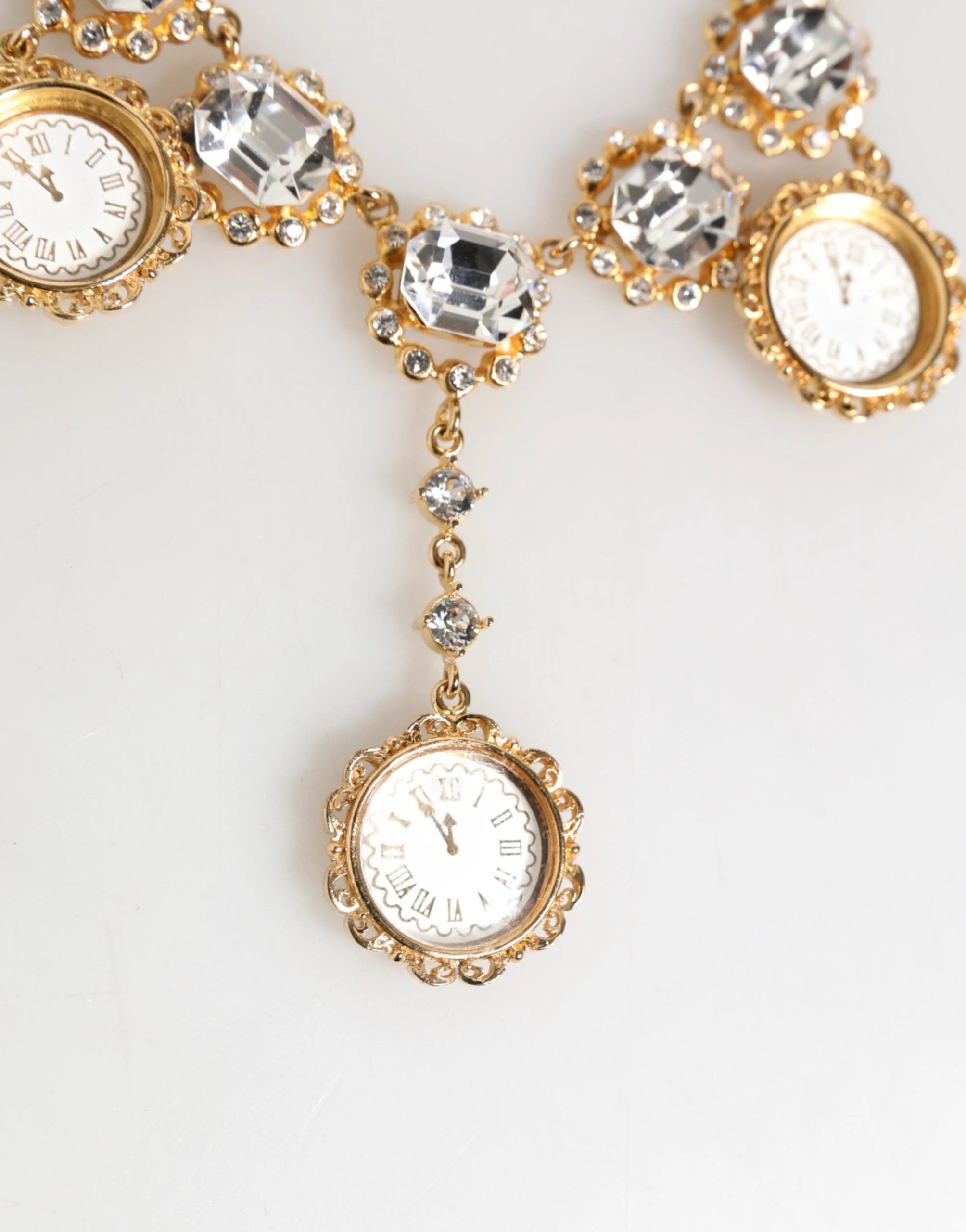 Dolce & Gabbana Gold Crystal Clock Pendant Statement Jewelry Necklace by Dolce & Gabbana
