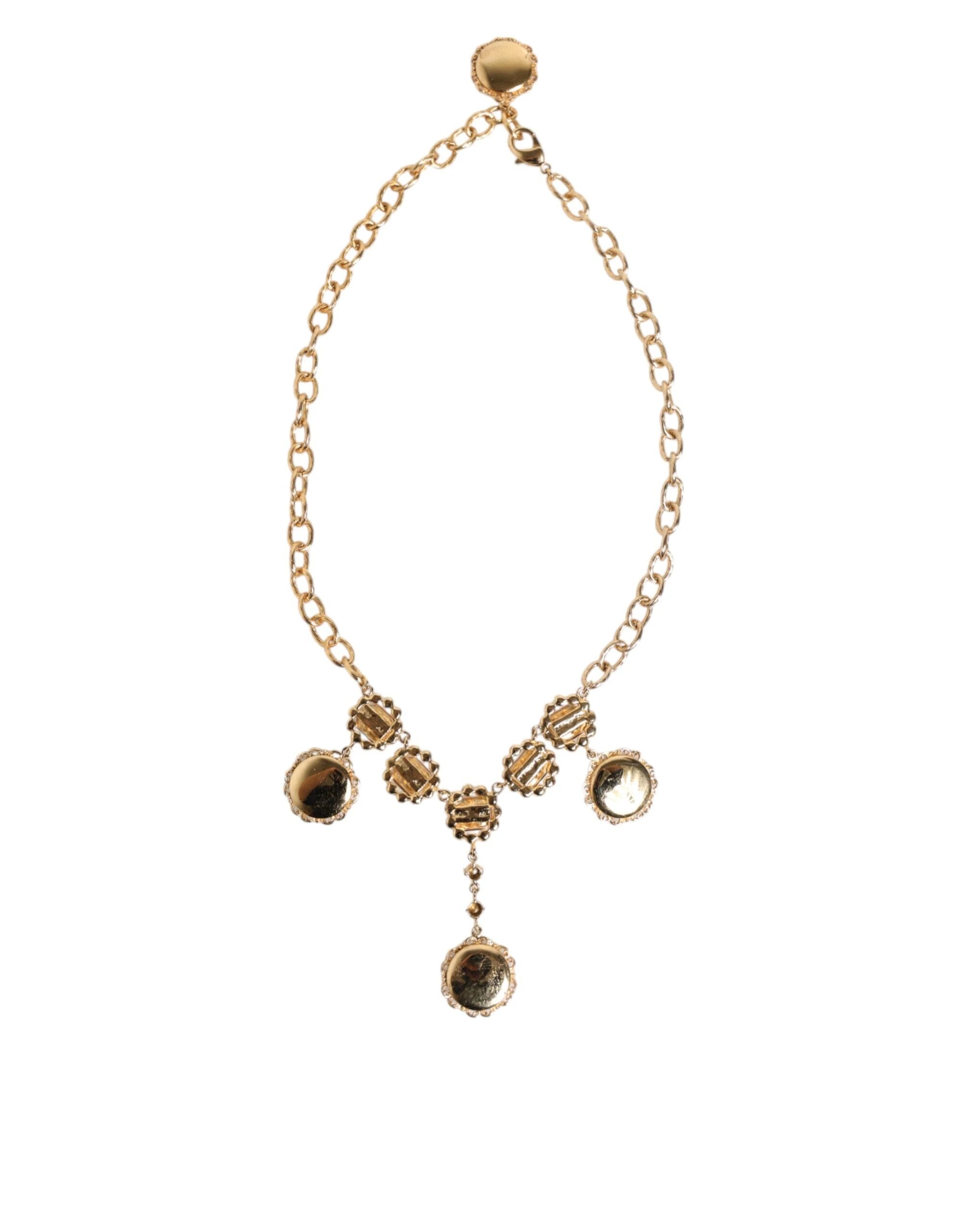 Dolce & Gabbana Gold Crystal Clock Pendant Statement Jewelry Necklace by Dolce & Gabbana