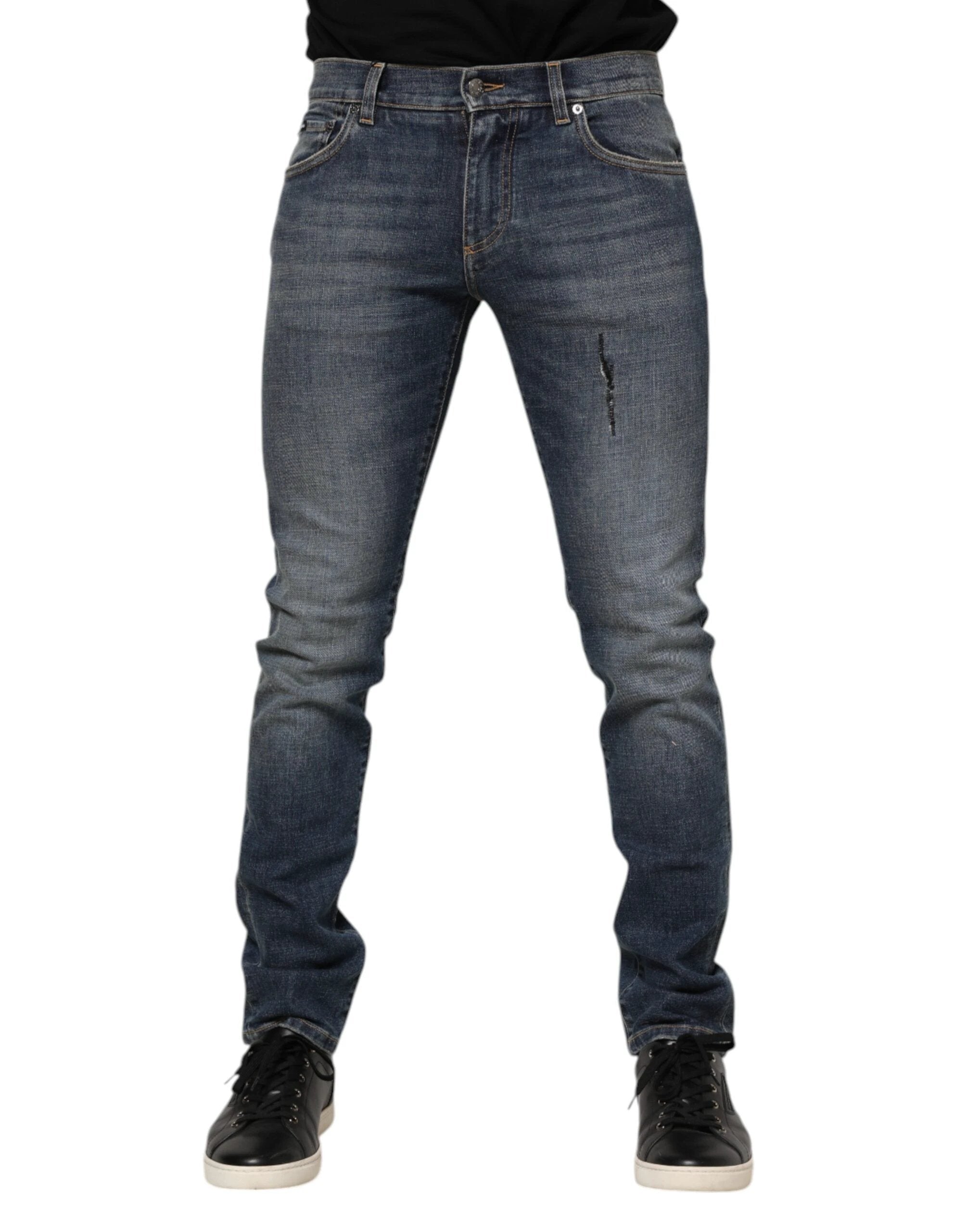 Dolce & Gabbana Blue Washed Cotton Skinny Men Denim Jeans by Dolce & Gabbana